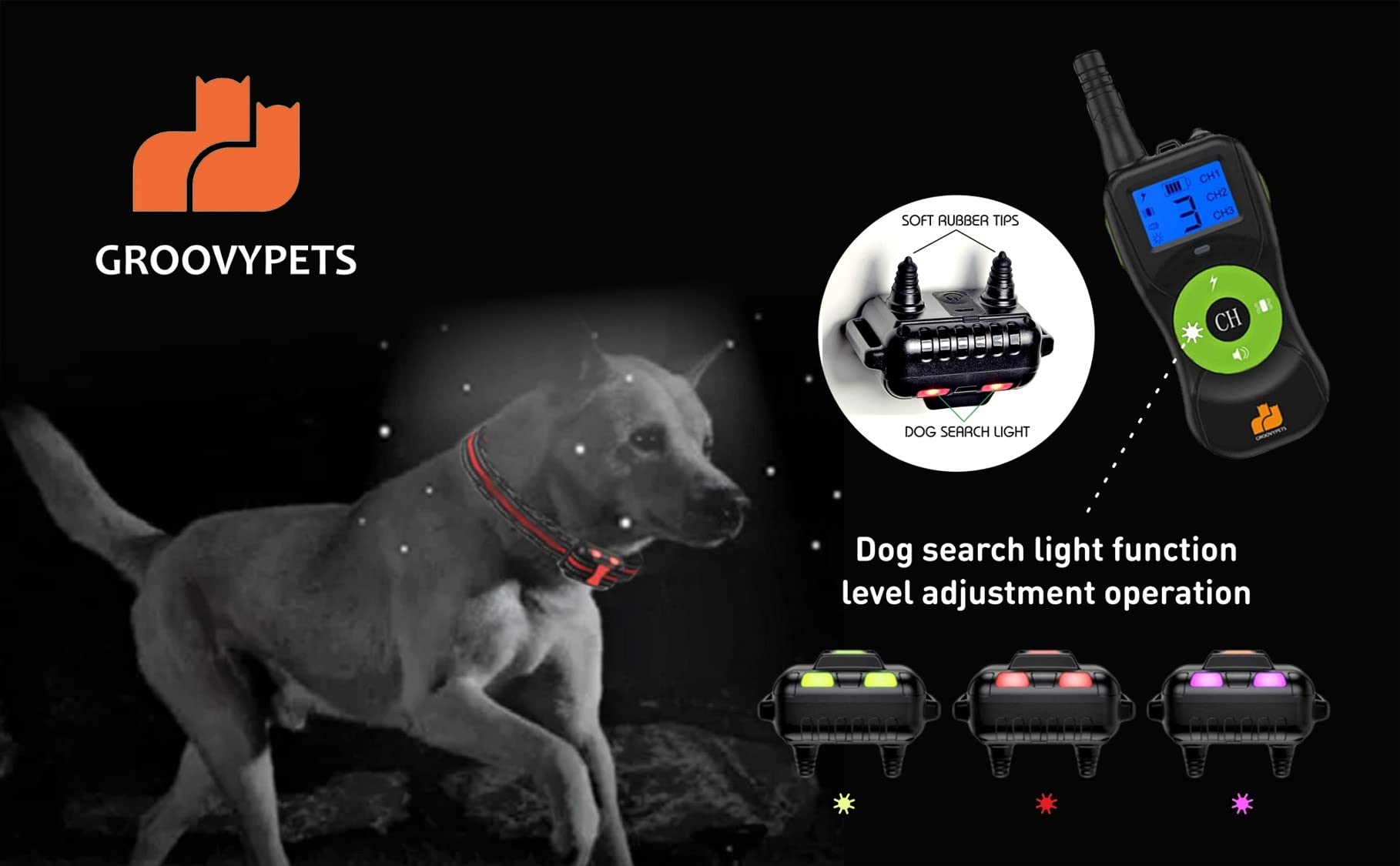 Groovypets 880 Yard Remote Dog Shock Collar Waterproof No Bark Training E-Collar, 3 Distinctive Beeping Sound, Adjustable 100 Shock Vibration Levels For Small Medium Large Dogs (3-Dog Set)