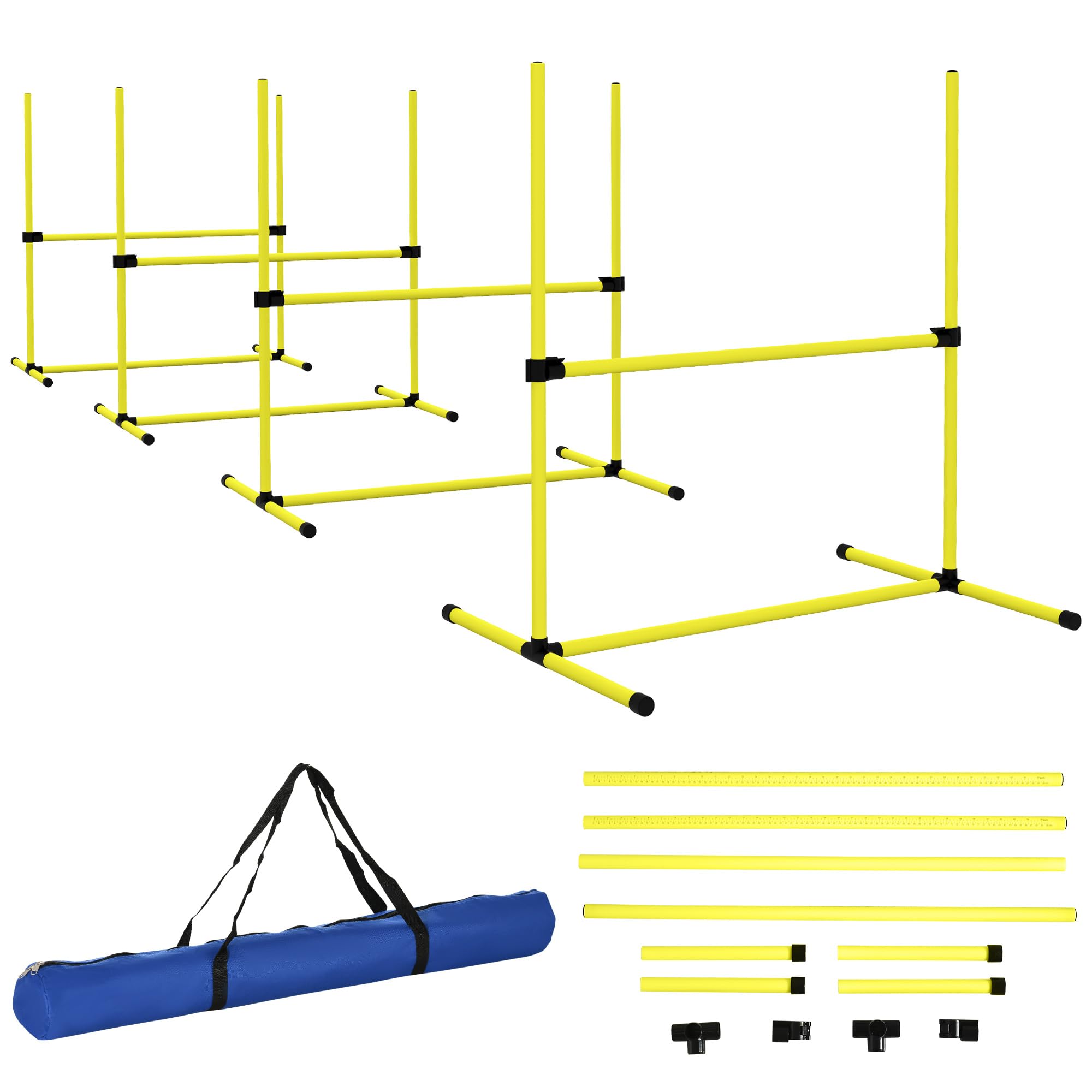 Pawhut 4 Piece Dog Agility Training Equipment For Dog Agility Course With Adjustable Height Jump Bars, Included Carry Bag, & Dis