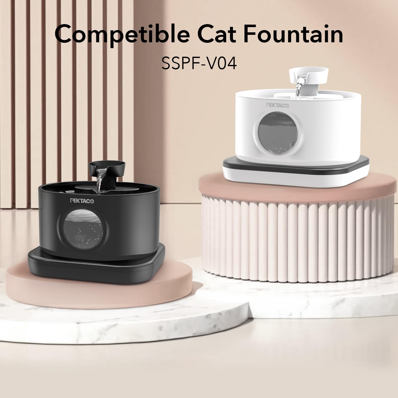 PEKTACO Wireless Cat Water Fountain Replacement Filters, 8 Pack, 2.8L, Plastic, Black & White