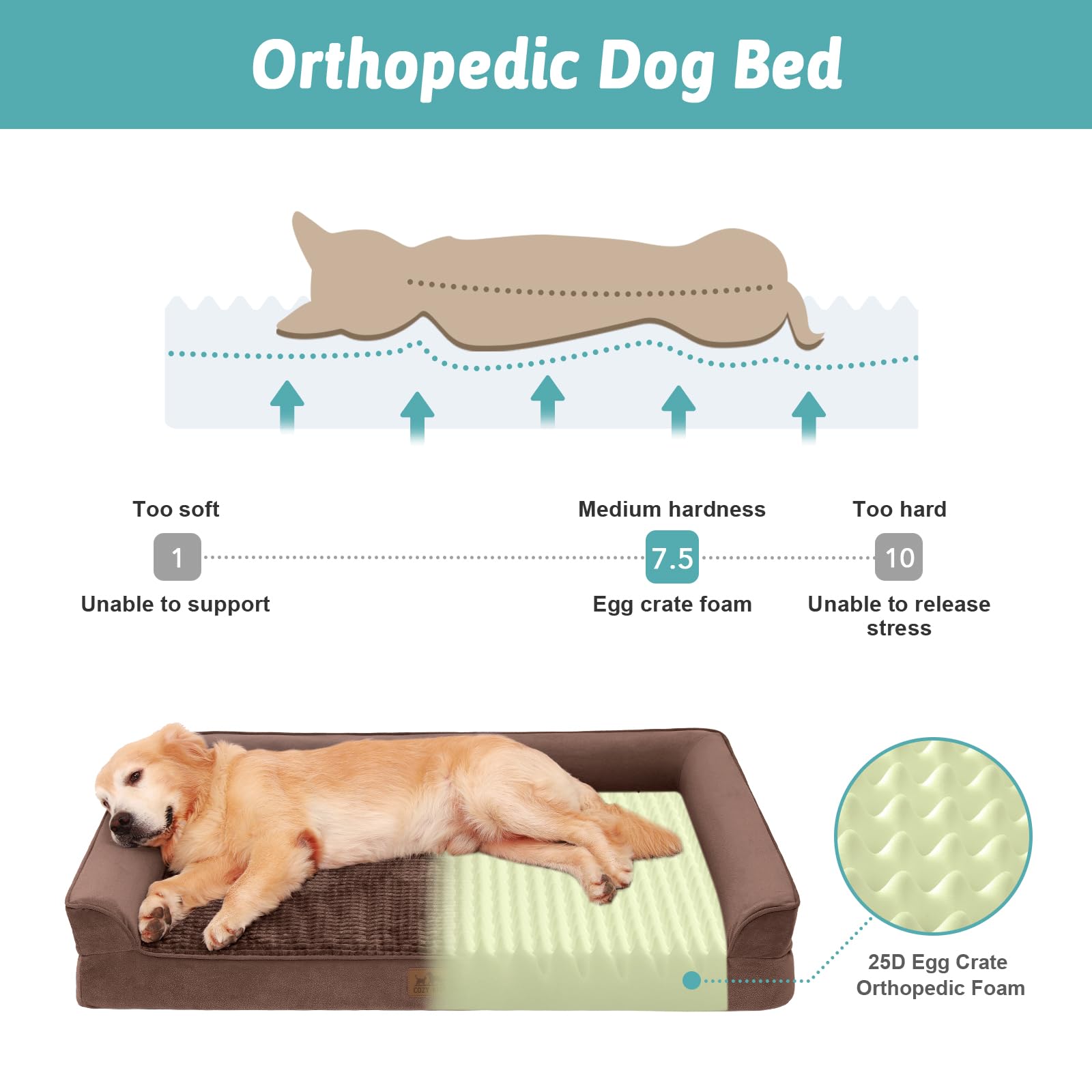 Cozy Kiss Orthopedic Dog Bed For Extra Large Dog, Xl Pet Couch For Xlarge Dog, Supportive Foam Bolster Sofa With Waterproof Lini