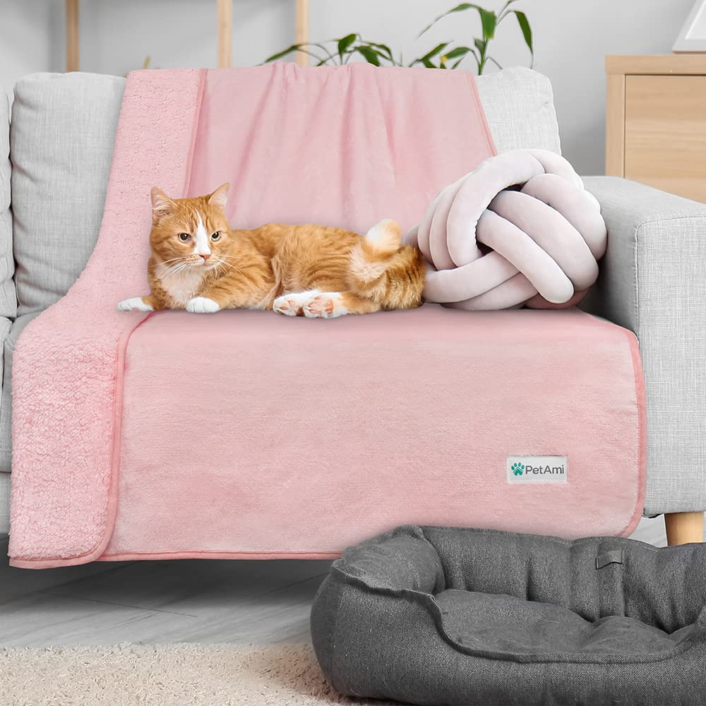 Petami Waterproof Dog Blanket For Small Medium Dogs, Pee Proof Pet Blanket Sherpa Fleece Couch Cover, Reversible Cat Throw Bed Sofa Protector, Soft Plush Washable Pad (Medium 29X40, Pink)
