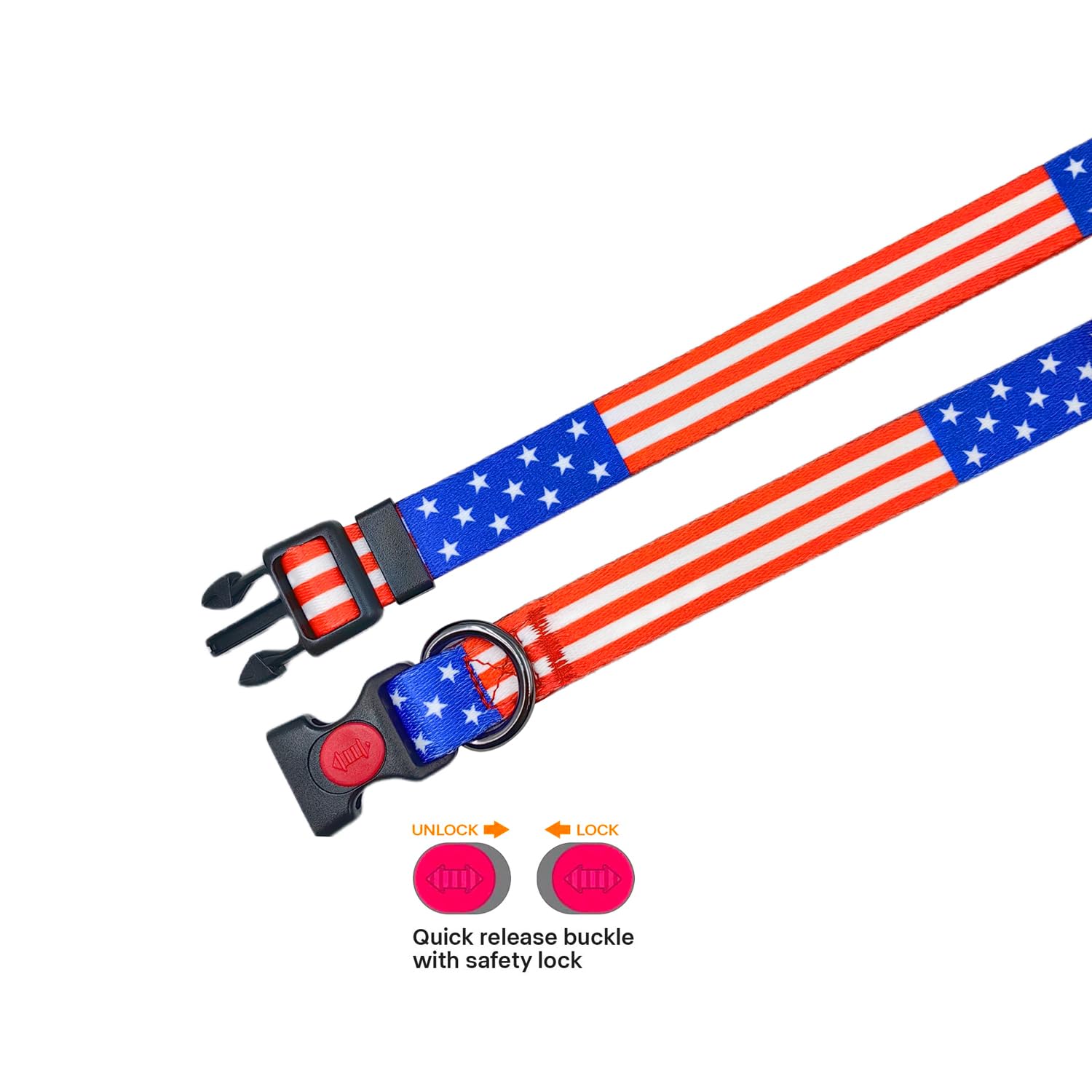 Olahibi Basic Dog Collar, American Flag Pattern, Soft And Durable Polyester Material, Adjustable Length, For Small Dogs.(S, Us F