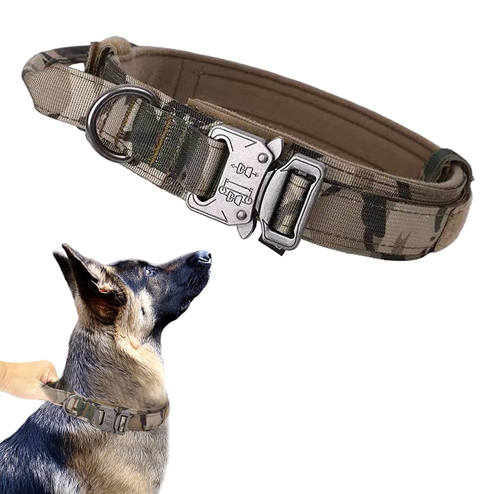 Tactical Dog Collar Military Dog Collar Adjustable Nylon Dog Collar Heavy Duty Metal Buckle With Handle For Dog Training (Camo,Xxl)