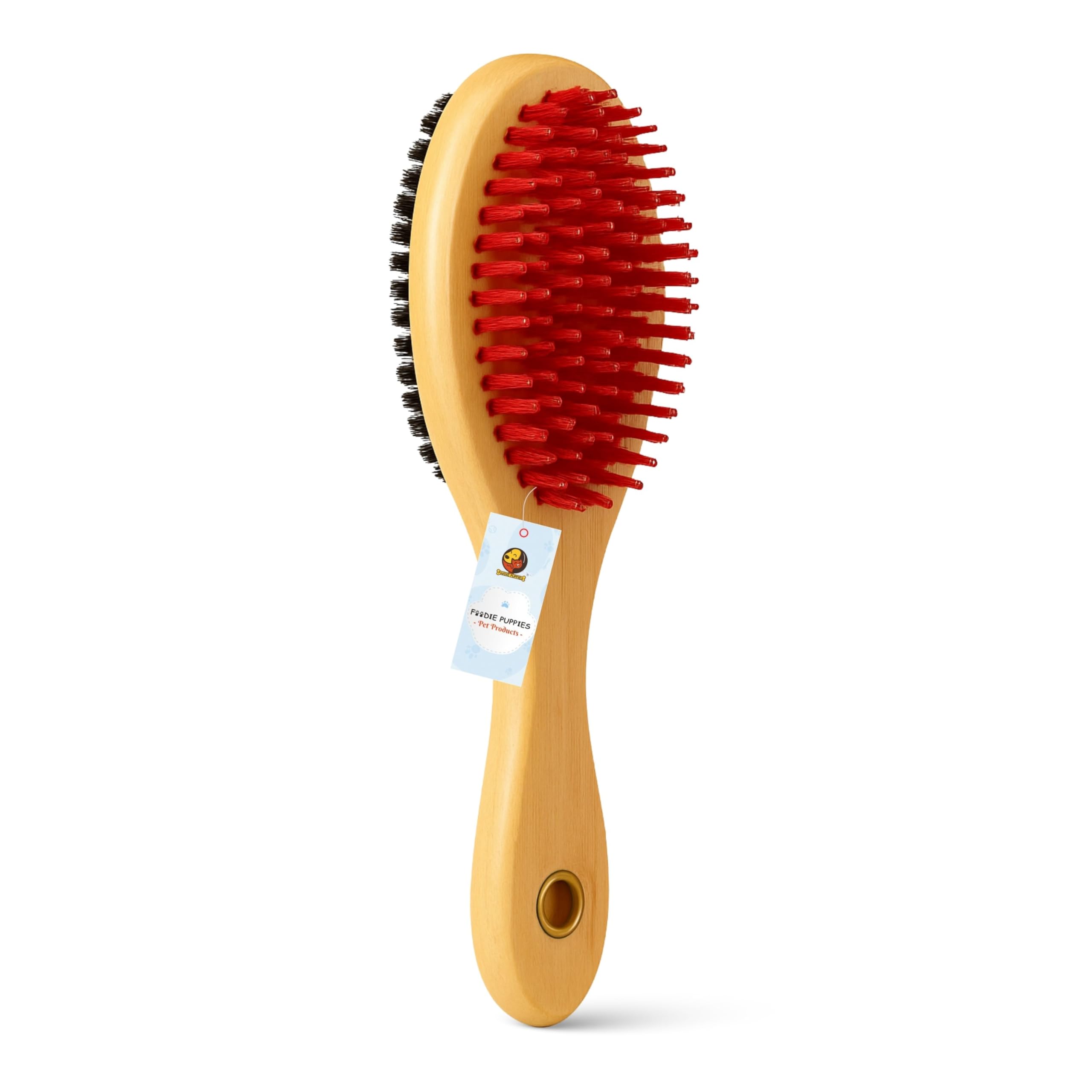 Foodie Puppies Double Sided Wooden Handle Double Sided Brush For Cat, Kitten, Puppies And Small Dogs, Long & Short Hair, Groomin