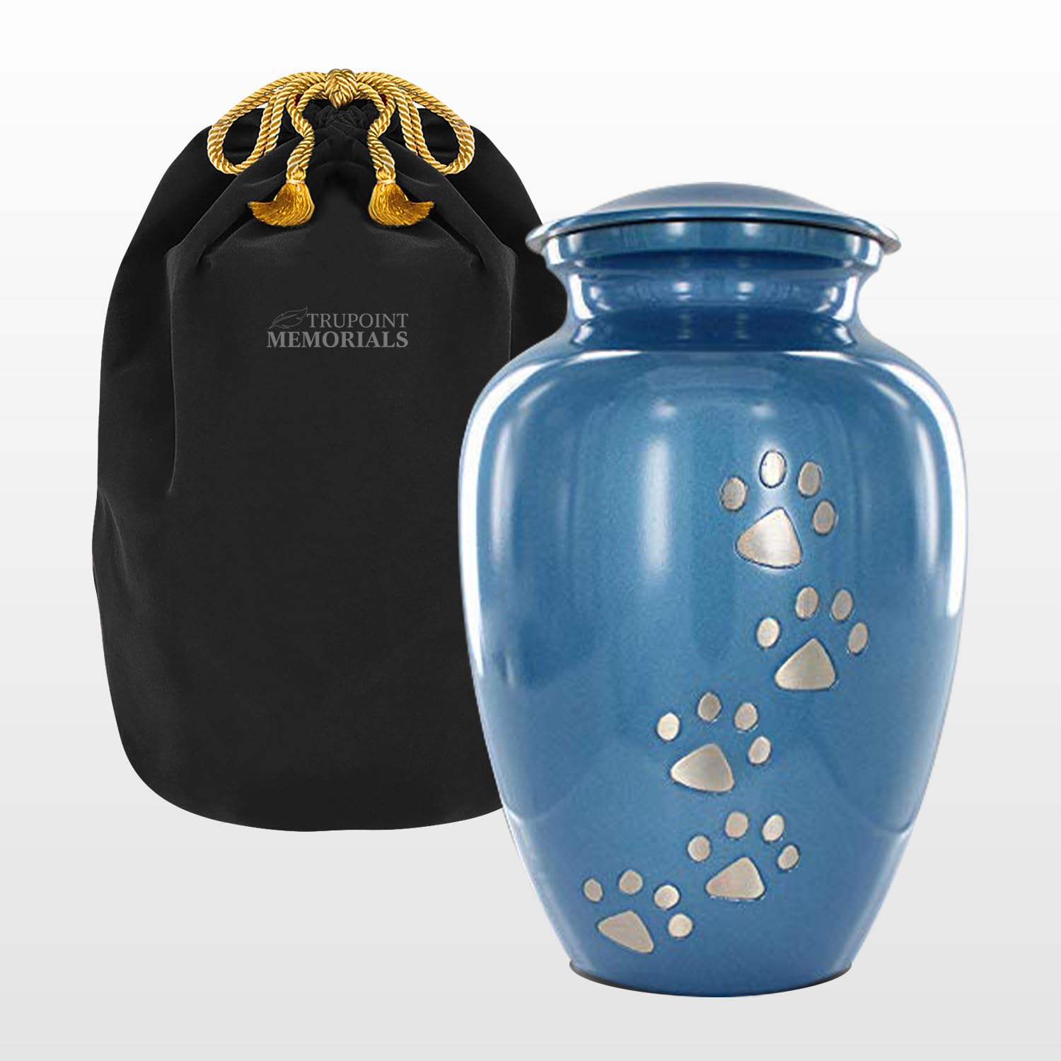 Trupoint Memorials Large Pet Urn for Dogs and Cats Ashes, Paws Print Blue Cremation Urns for Pets up to 122 lbs