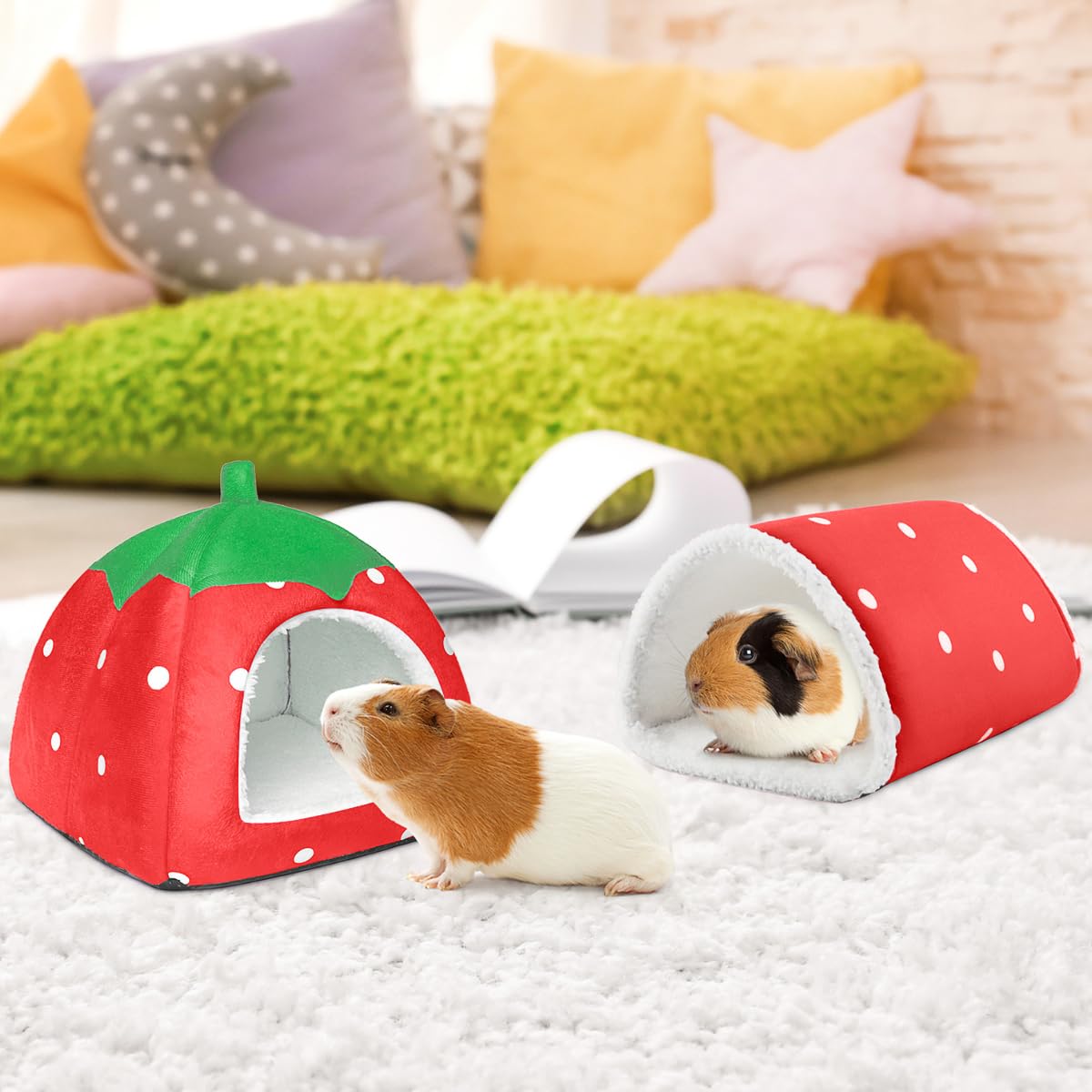 Tierecare Guinea Pig Hideout With Tunnel, Washable Chinchilla House Bed, Fleece Hideaway, Enrichment Toys, And Cage Accessories