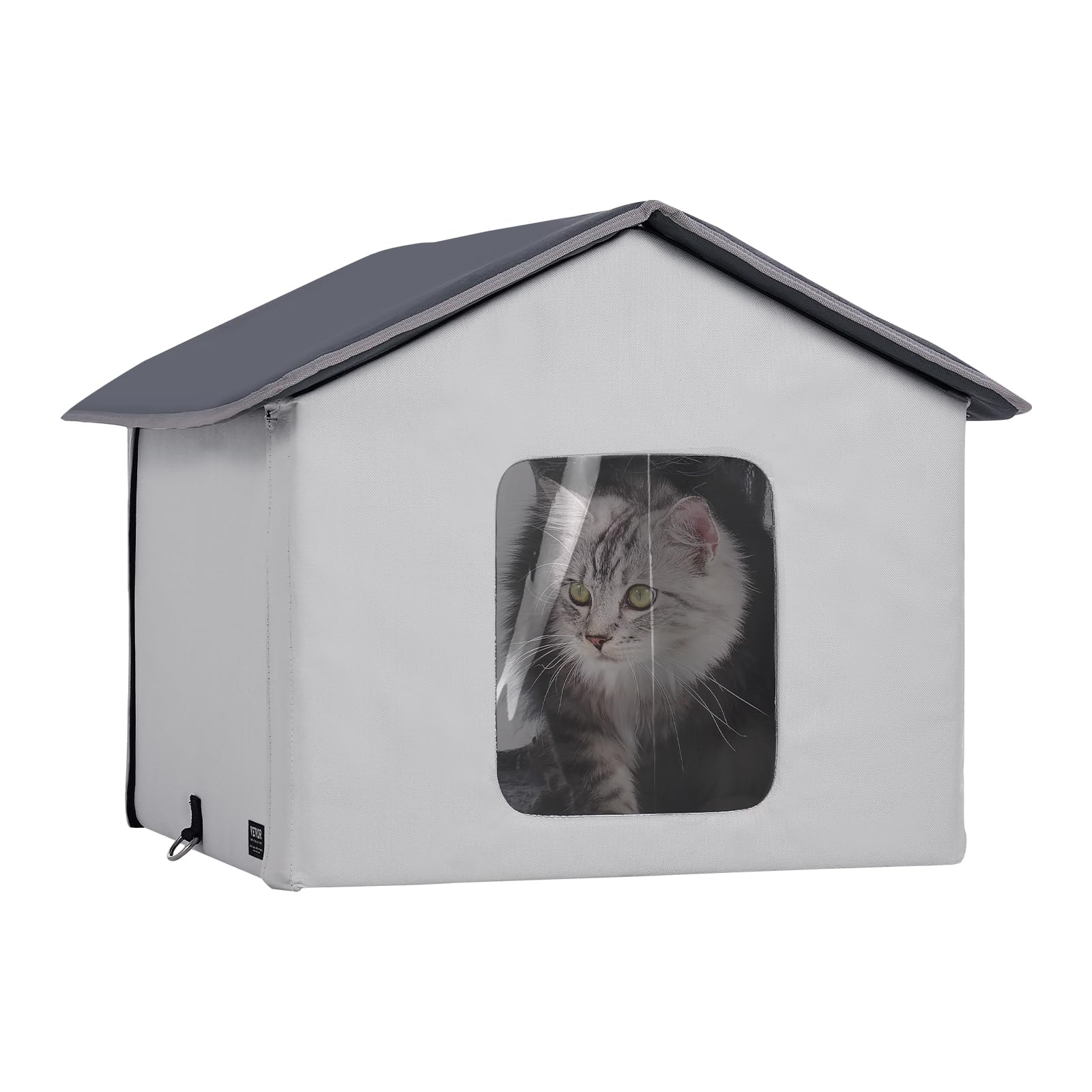 VEVOR Heated Cat House, Outdoor Kitty Shelter, 600D Oxford Cloth Foldable Cat Shelter with Heated Pad for Winter to Stay Warm an