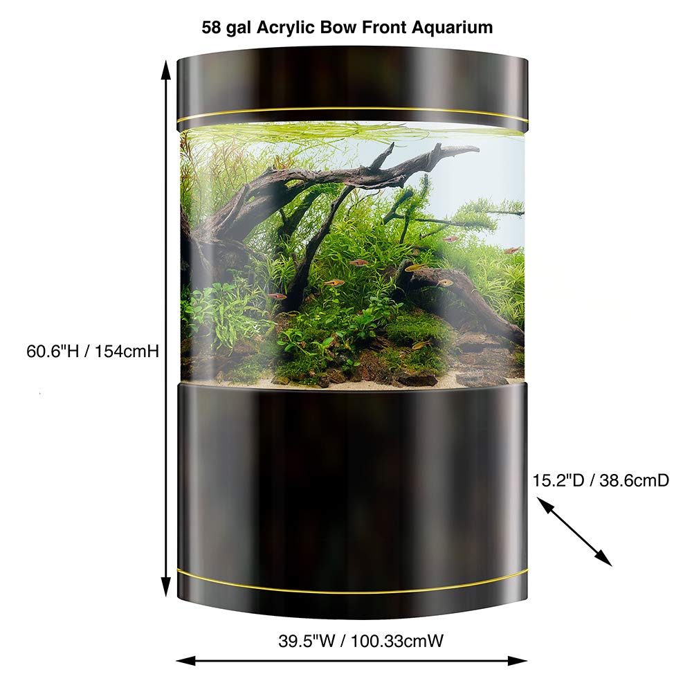 Penn-Plax Water World Luxury Large Bow Front Acrylic Aquarium With Built-In Stand And Storage Top (Lm2) - 360 View - Great For F