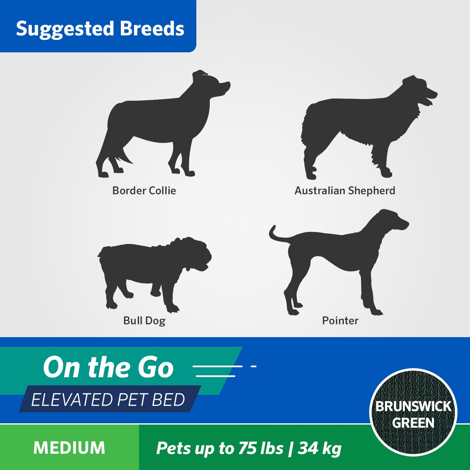 Coolaroo On The Go Pet Bed - Brunswick Green - Medium (30'' X 30'')