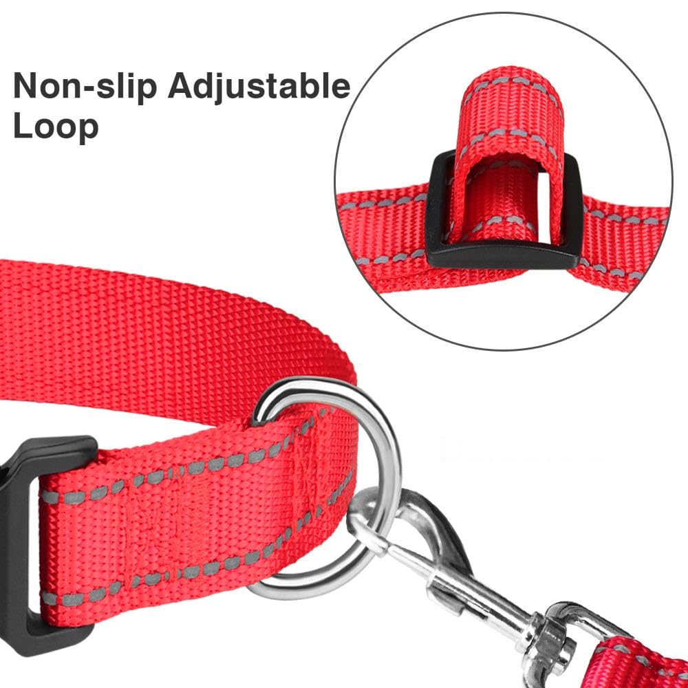 Taglory Reflective Adjustable Dog Collars For Puppy Small Medium Large Dogs, Thin Nylon Webbing And Quick Release Plastic Buckle(Red Medium)