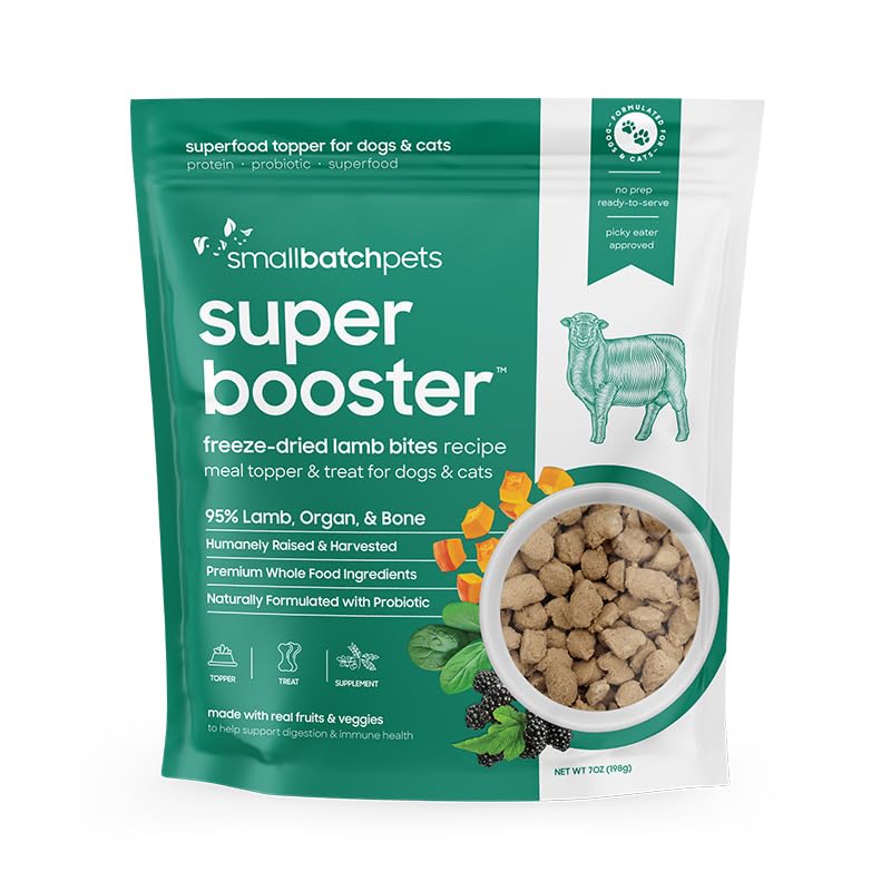 smallbatch Pets Freeze Dried Dog Treats & Cat Treats, 7 oz, Lamb Treat Bites, Probiotics, Organic Vegetables, Fruits, Digestive 