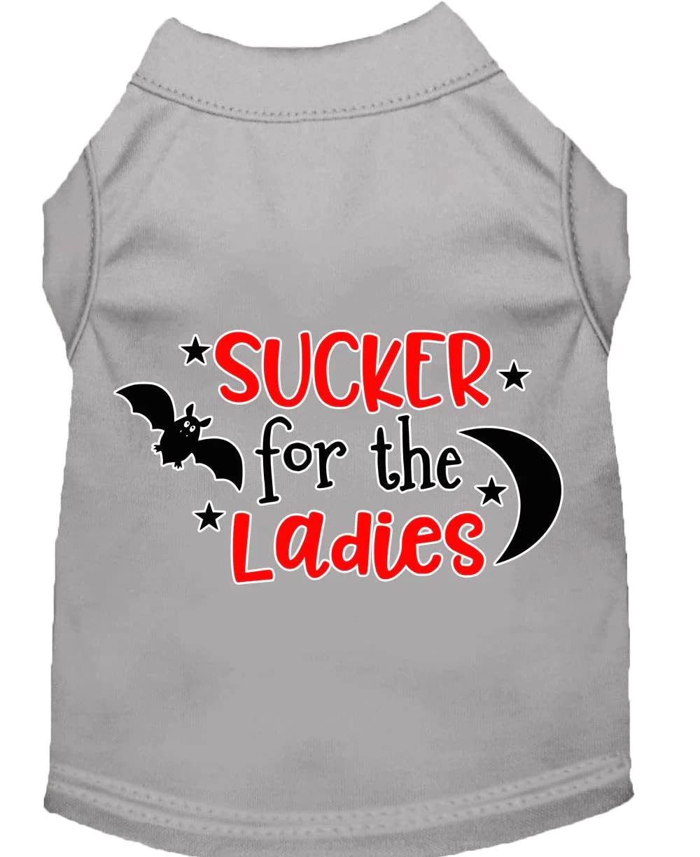 Pet Dog & Cat Shirt Screen Printed, "Sucker For The Ladies" Gray XS (0-3 lbs.)