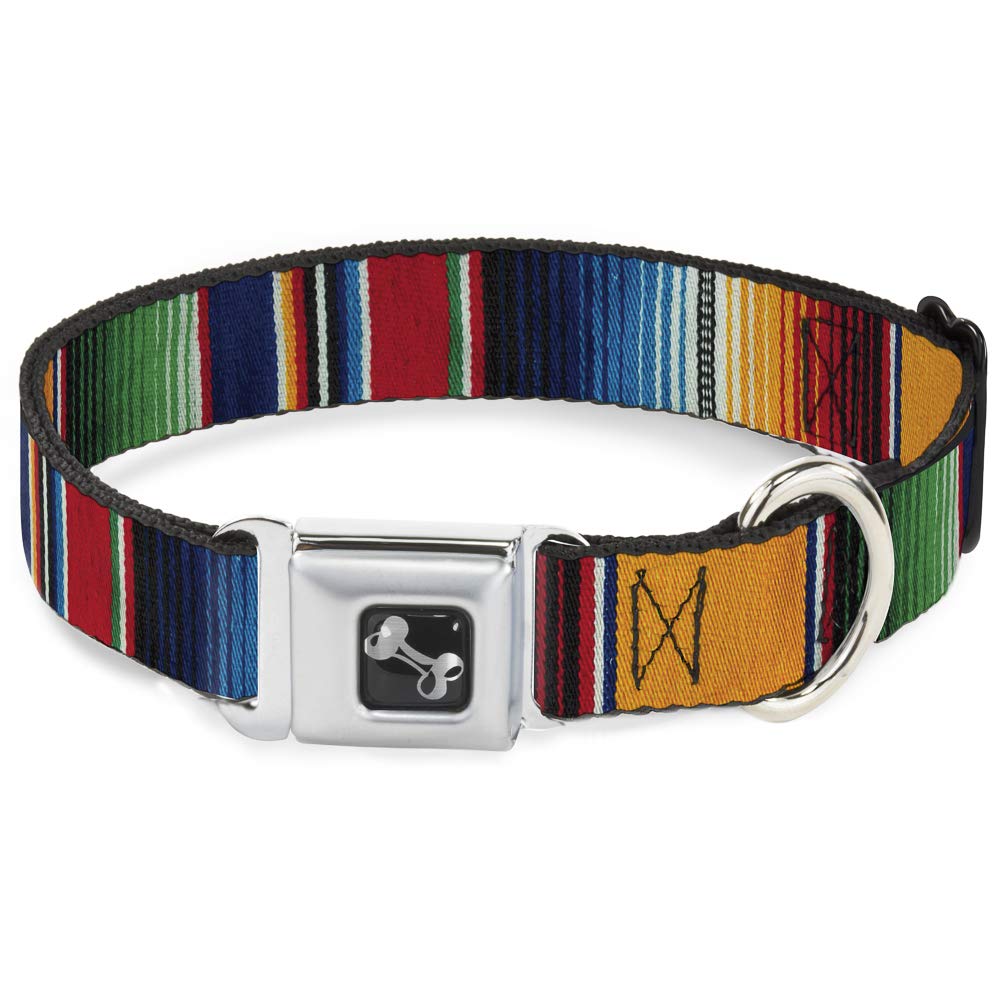 Buckle-Down Seatbelt Buckle Dog Collar - Zarape2 Vertical Multi Color Stripe - 1.5' Wide - Fits 18-32' Neck - Large