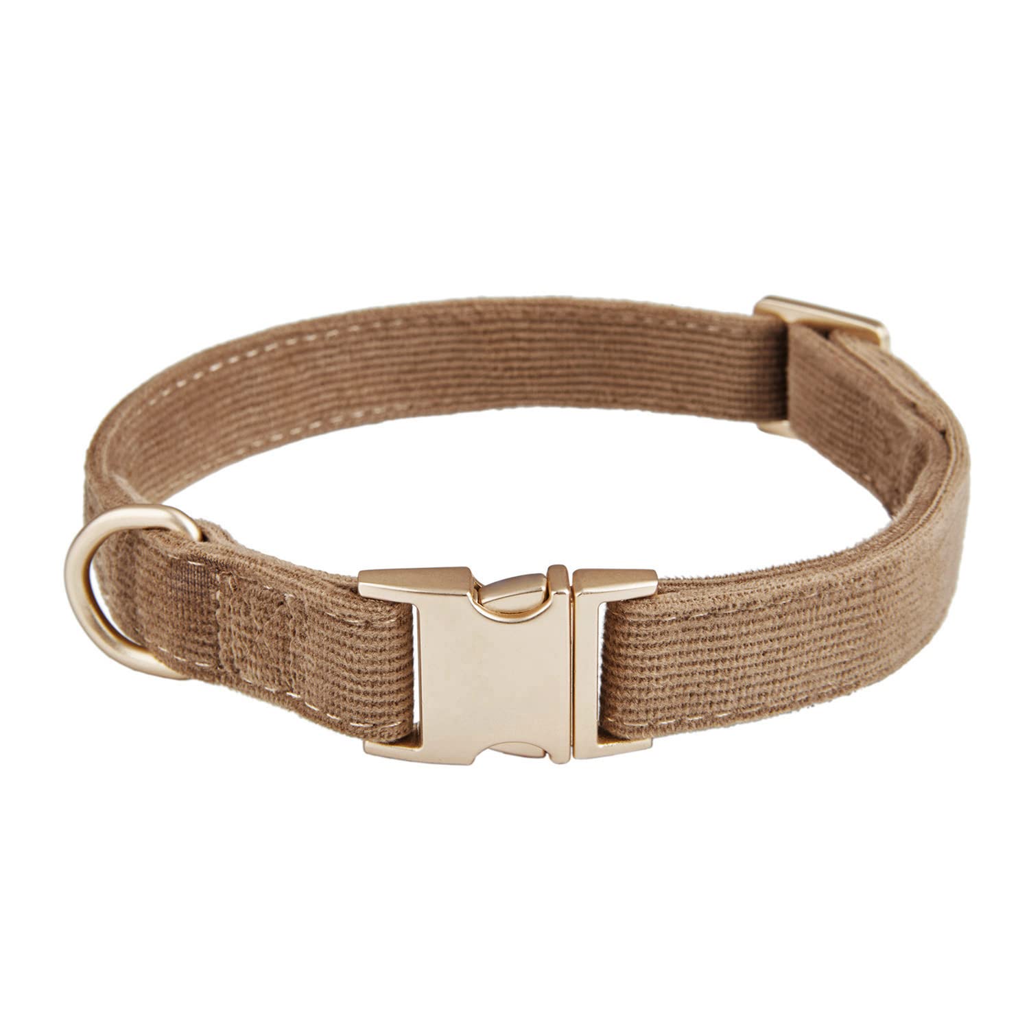 YUDOTE Soft Cotton Dog Collar with Metal Buckle Adjustable Heavy Duty Comfy Corduroy Collars for Small Medium Large Dogs,Brown,L