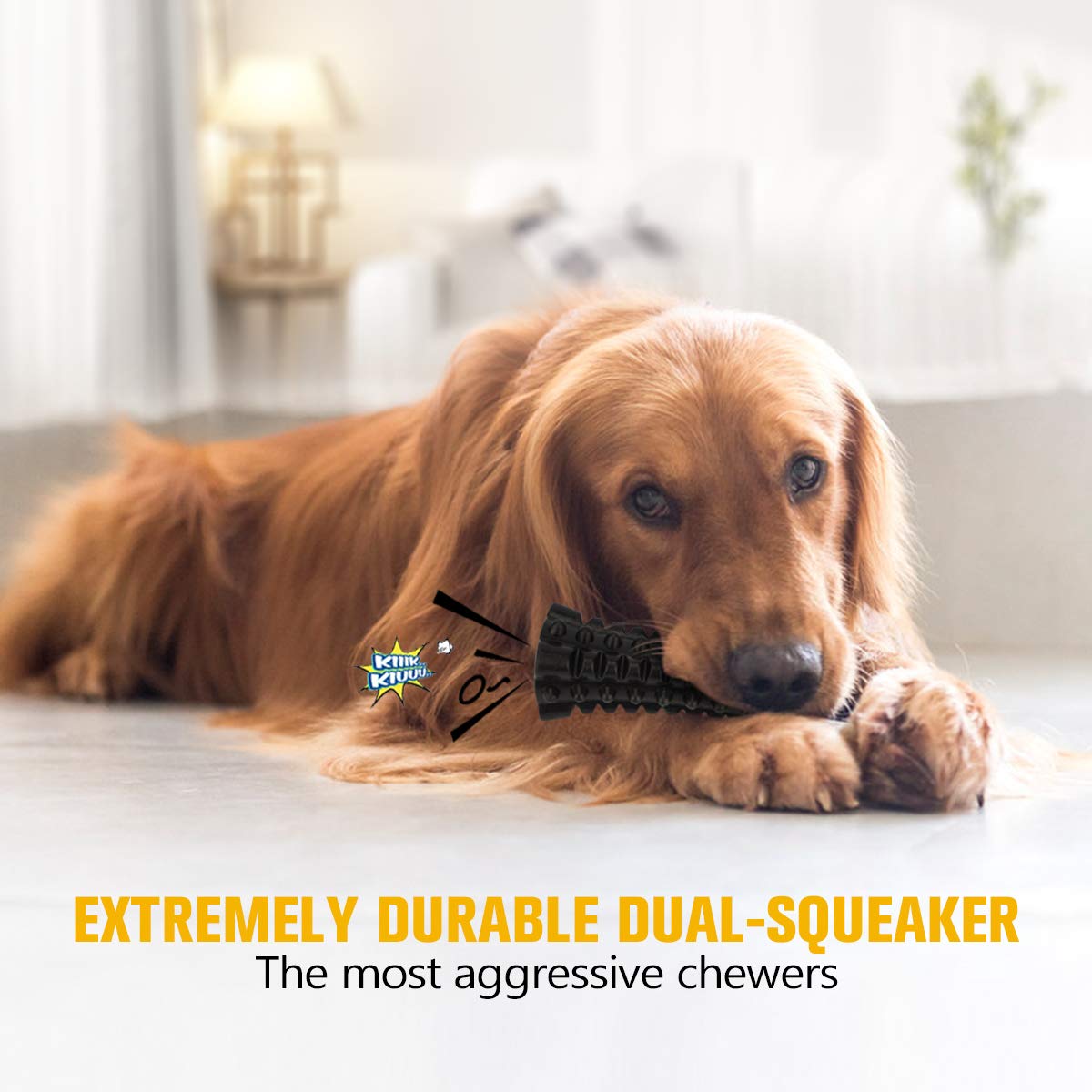Vanfine Tough Squeaky Dog Toys For Aggressive Chewers - Dog Chew Toys For Aggressive Chewers Large Breed Stick - Durable Dog Toys For Aggressive Chewers Non-Toxic Natural Rubber Beef Flavor (Black)