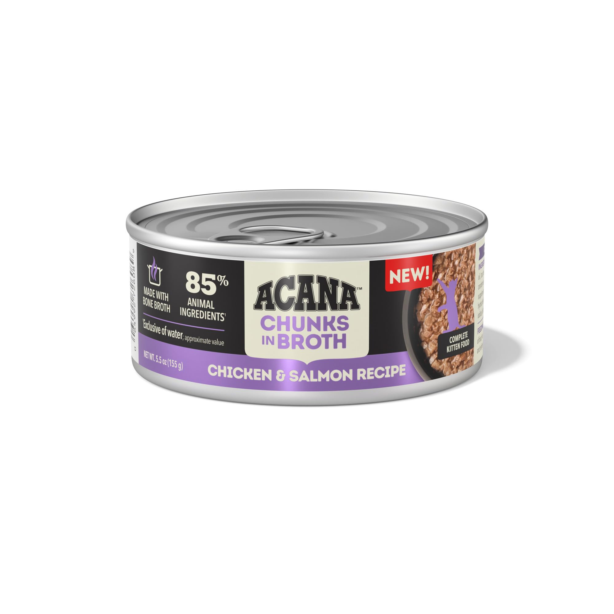 ACANA Chunks in Broth Wet Cat Food Chicken & Salmon Recipe for Kittens 5.5oz Cans (6 Count)