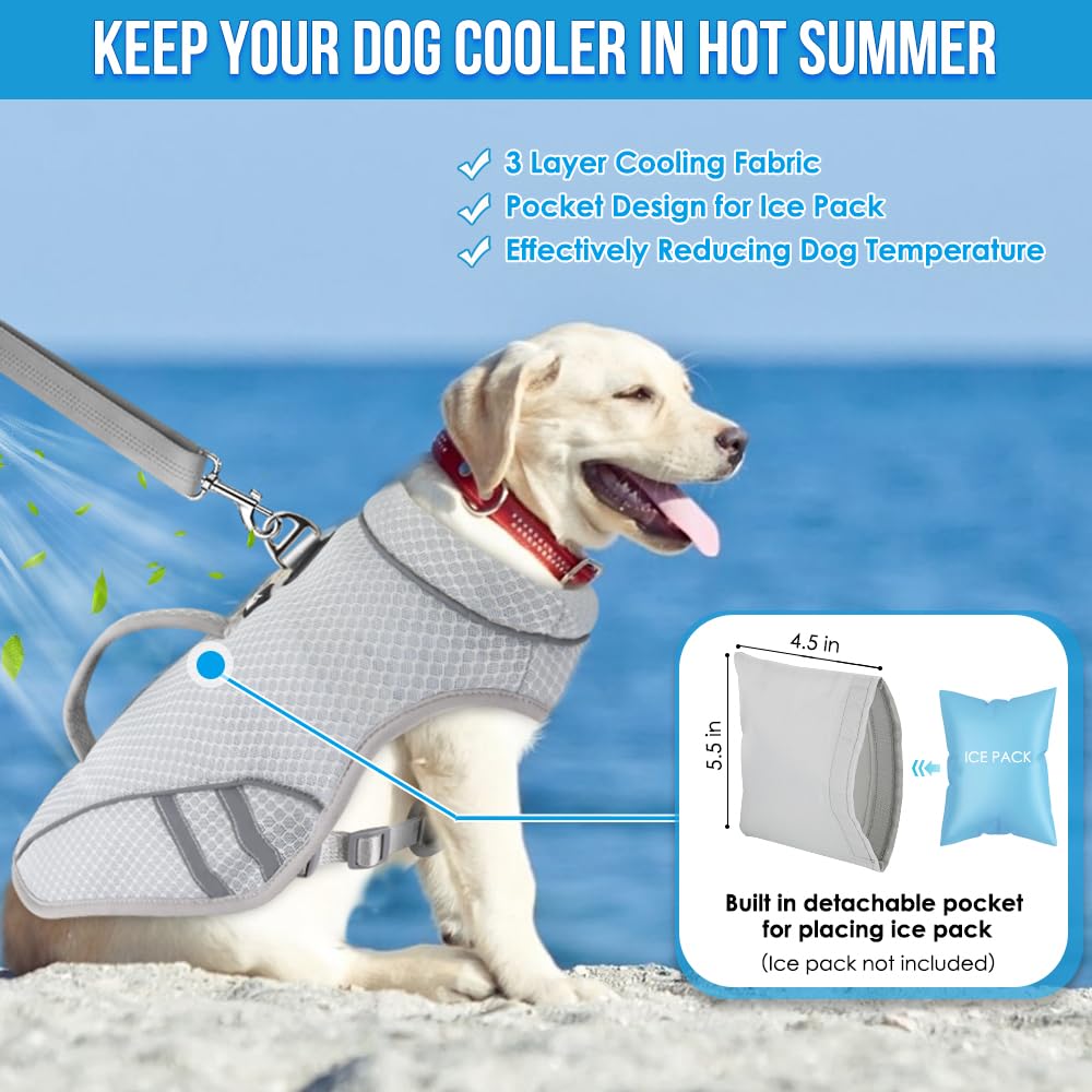 Slowton Dog Cooling Vest With Handle - Pocket For Ice Pack, Uv Protection Breathable Cooling Shirt For Large Medium Small Dog, A