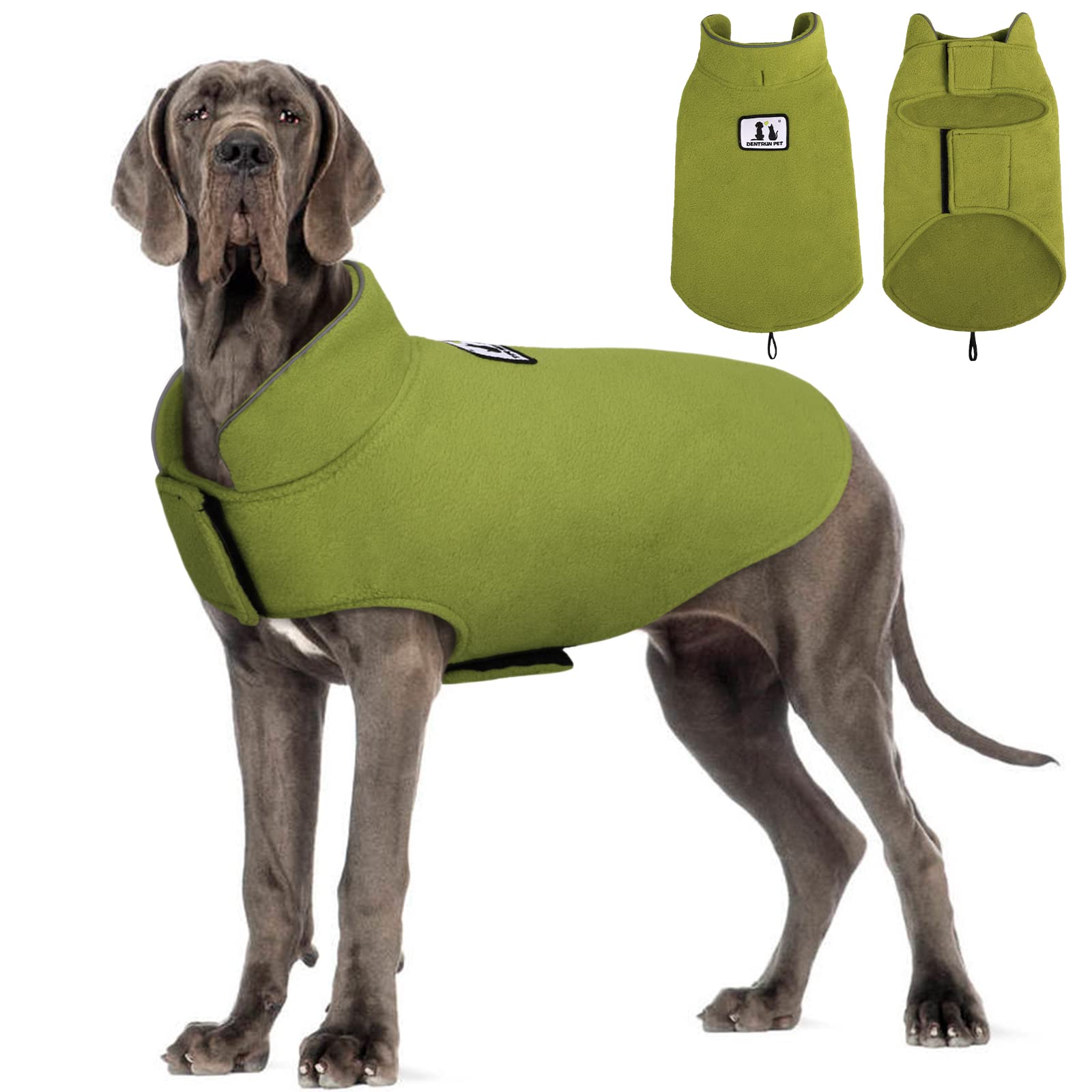 DENTRUN Windproof Winter Warm Fleece Large Dog Coat Reversible Puppy Jacket Reflective Soft Pet Vest, Cold Weather Dog Sweater A