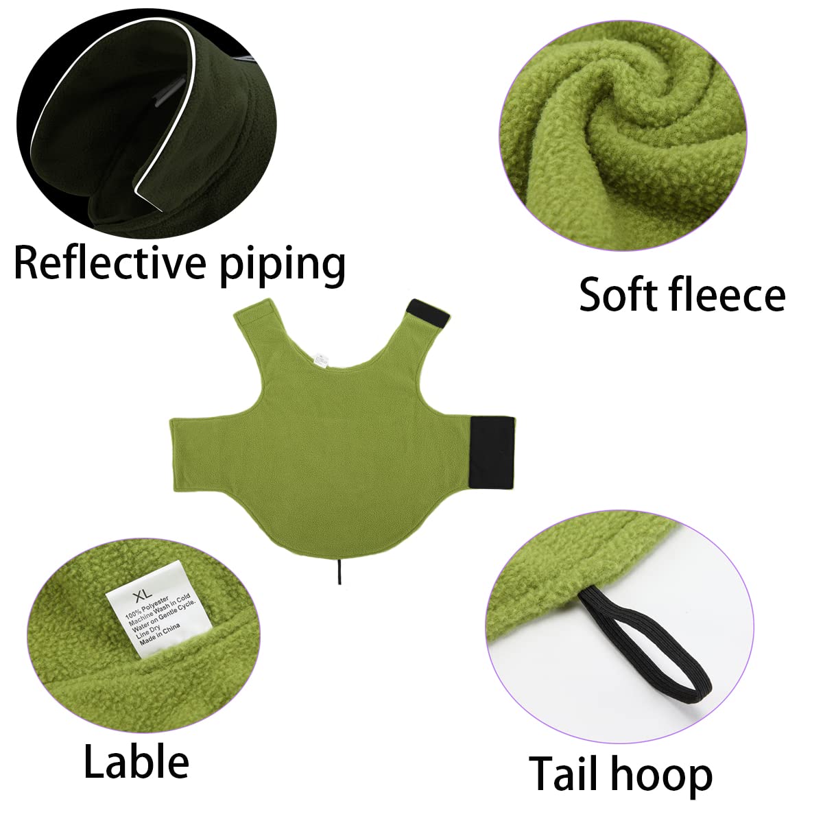 Fleece Dog Coat Pet Jacket Reflective For Cold Weather For Extra Large To Small Pets(Green,S)