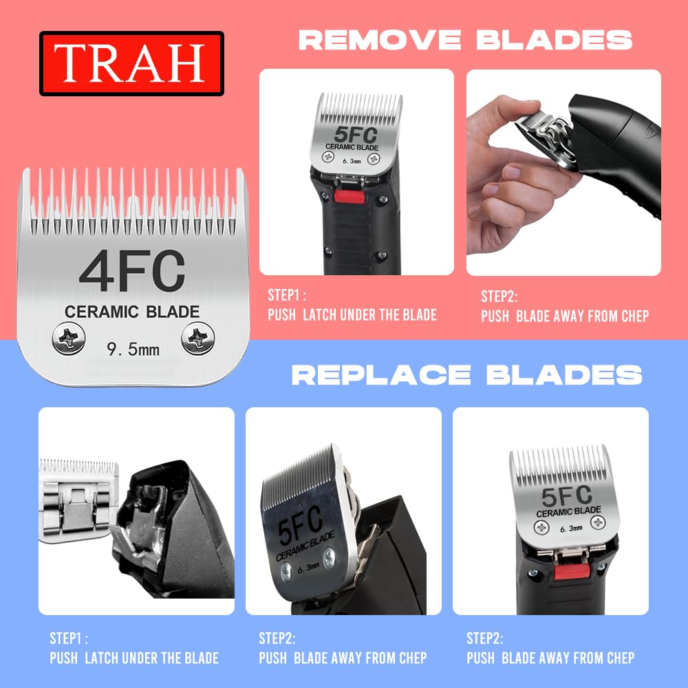 Trah 4Fc Blade Dog Grooming Clipper Replacement Blades Compatible With Andis Dog Clippers,Most A5, Wahl Km Series Clippers,Detac