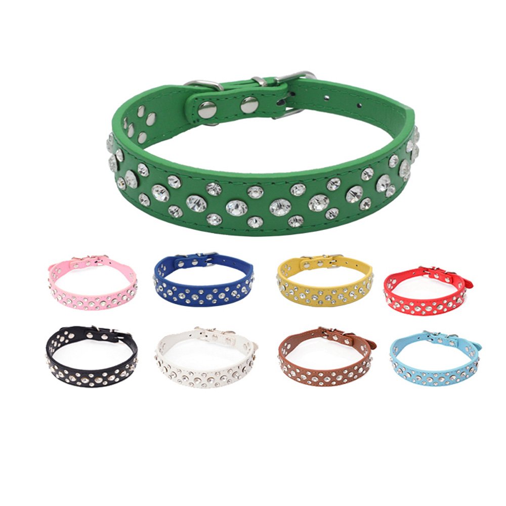 Dogs Kingdom 12''-20'' Length Personalized Rhinestone Leather Bling Crystal Pet Dog Cat Collars For Small Medium Breeds Black M