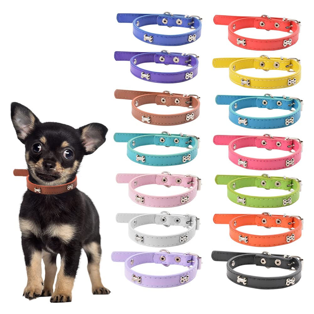Puppy Id Collars, Soft Leather Dog Collar,14 Colors Pu Leather Adjustable Dog Cat Collars For Dog Small Large Cat Collars Newbor