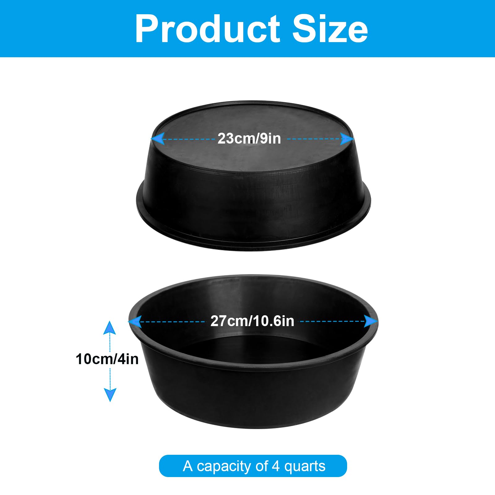 4 Pcs Rubber Feed Pan, 4 Quart 10.6 x 4.1 Inche Livestock Feeding Bucket, Dust Bath Container, Durable Utility Bowl for Horse Ca