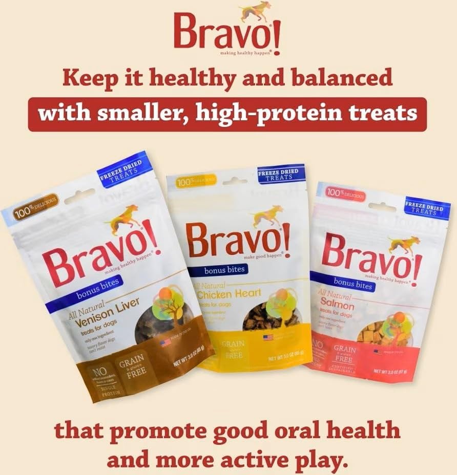 Bravo! Freeze Dried Raw Dog Treats, Chicken Breast, High Protein, Grain Free, 3 Ounce