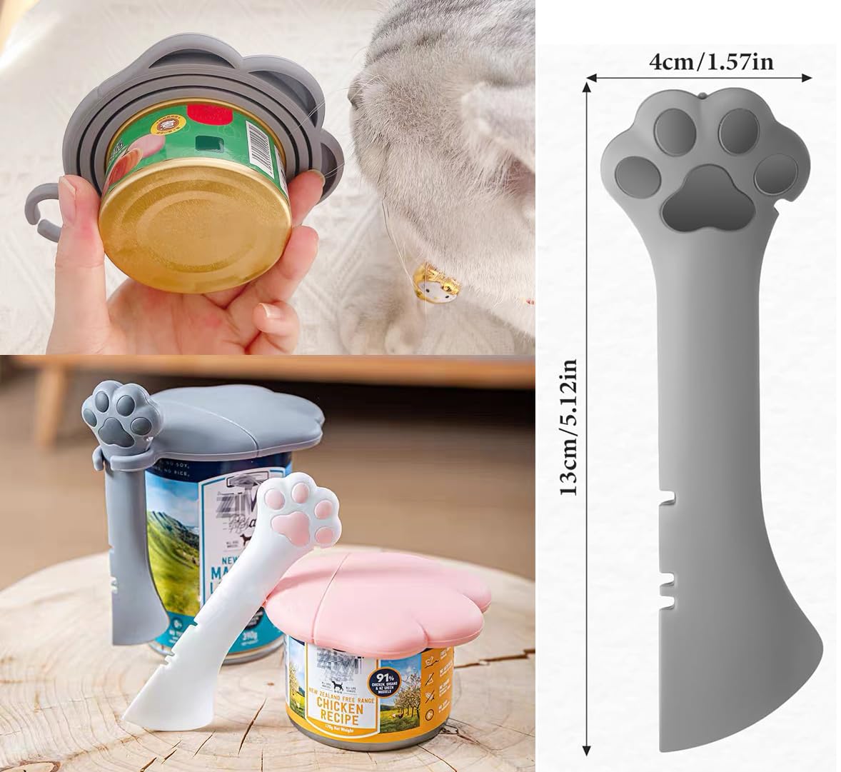 Cat Dog Food Can Lids Spoons - Cute Paw Silicone Pet Can Lids Covers for Dog Cat Food Cans / Can Opener Cat Food Spatula Spoons