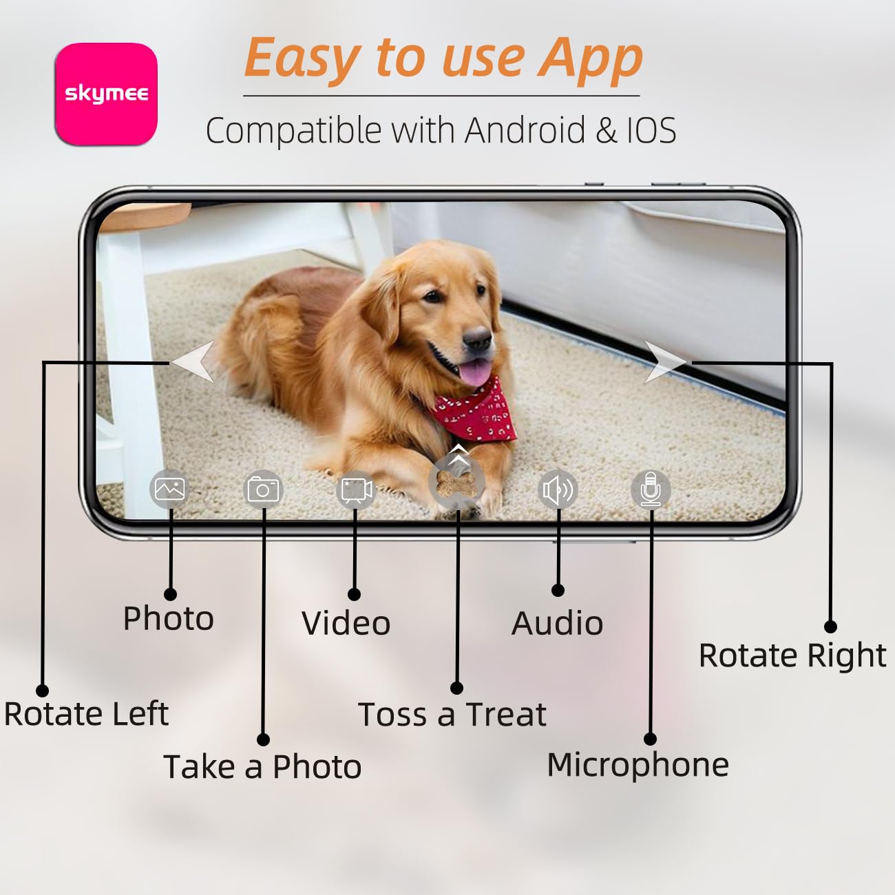 SKYMEE Petalk AI II Dog Camera with Auto Treat Dispenser, No Subscription Fee, 1080p HD, 180 Full-Room View 2-Way Audio, Night V