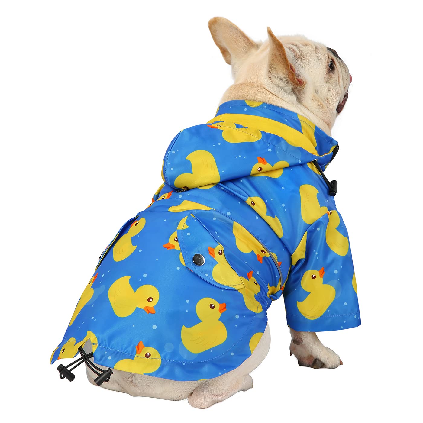 Hde Dog Raincoat Double Layer Zip Rain Jacket With Hood For Small To Large Dogs Ducks Blue - S