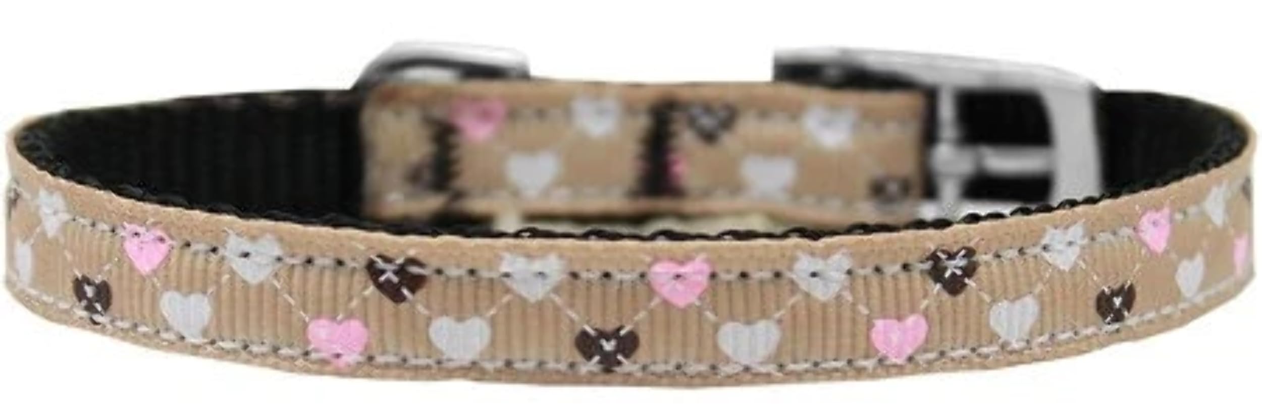 Pet Dog & Cat Nylon Collar or Leash, "Argyle Hearts" Brown 3/8" w x 6 ft. leash
