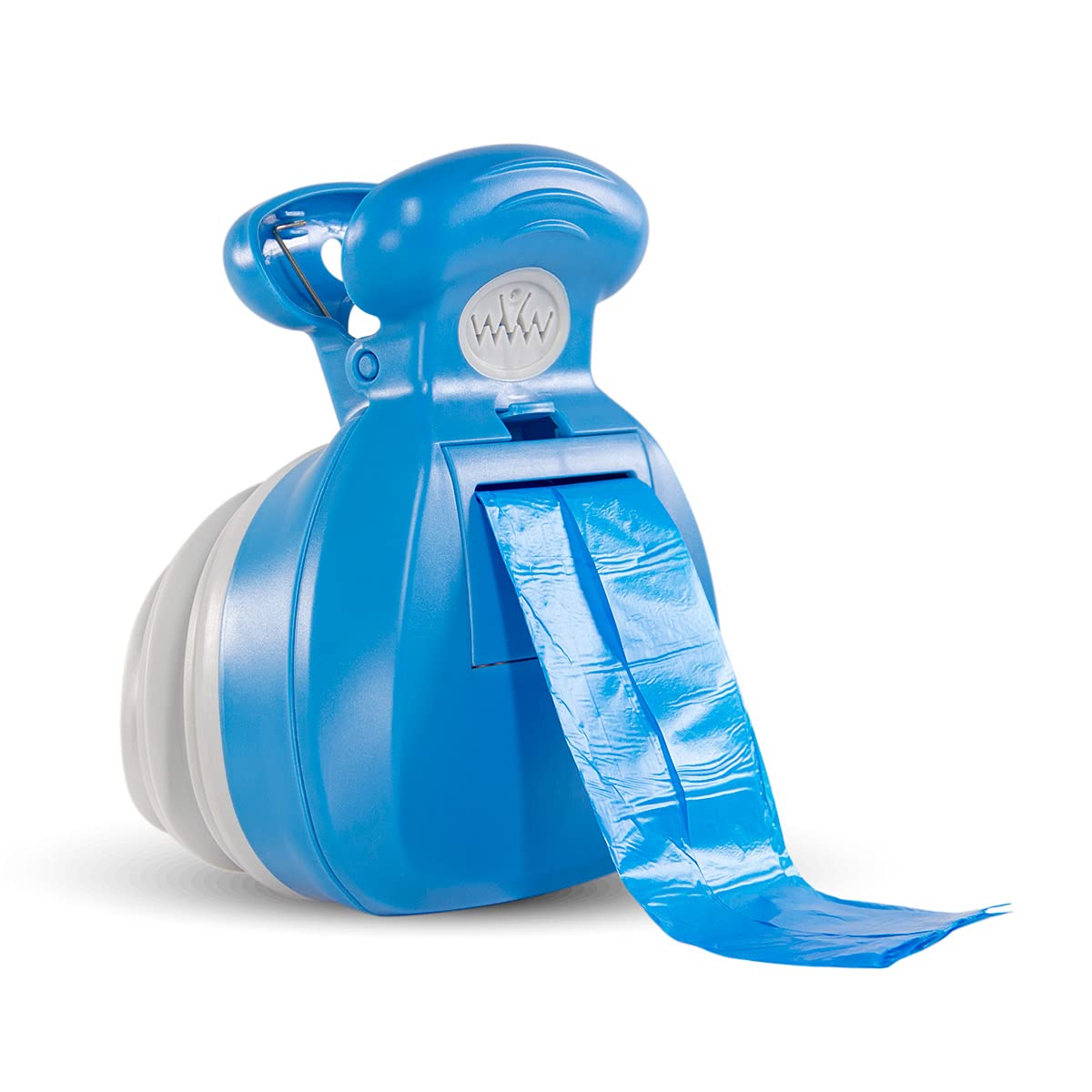 Dog Poop Scoop With Waste Bag Dispenser - Blue, 10 Refill Bags And Expandable Silicone Body - Compact Portable Design For Easy S