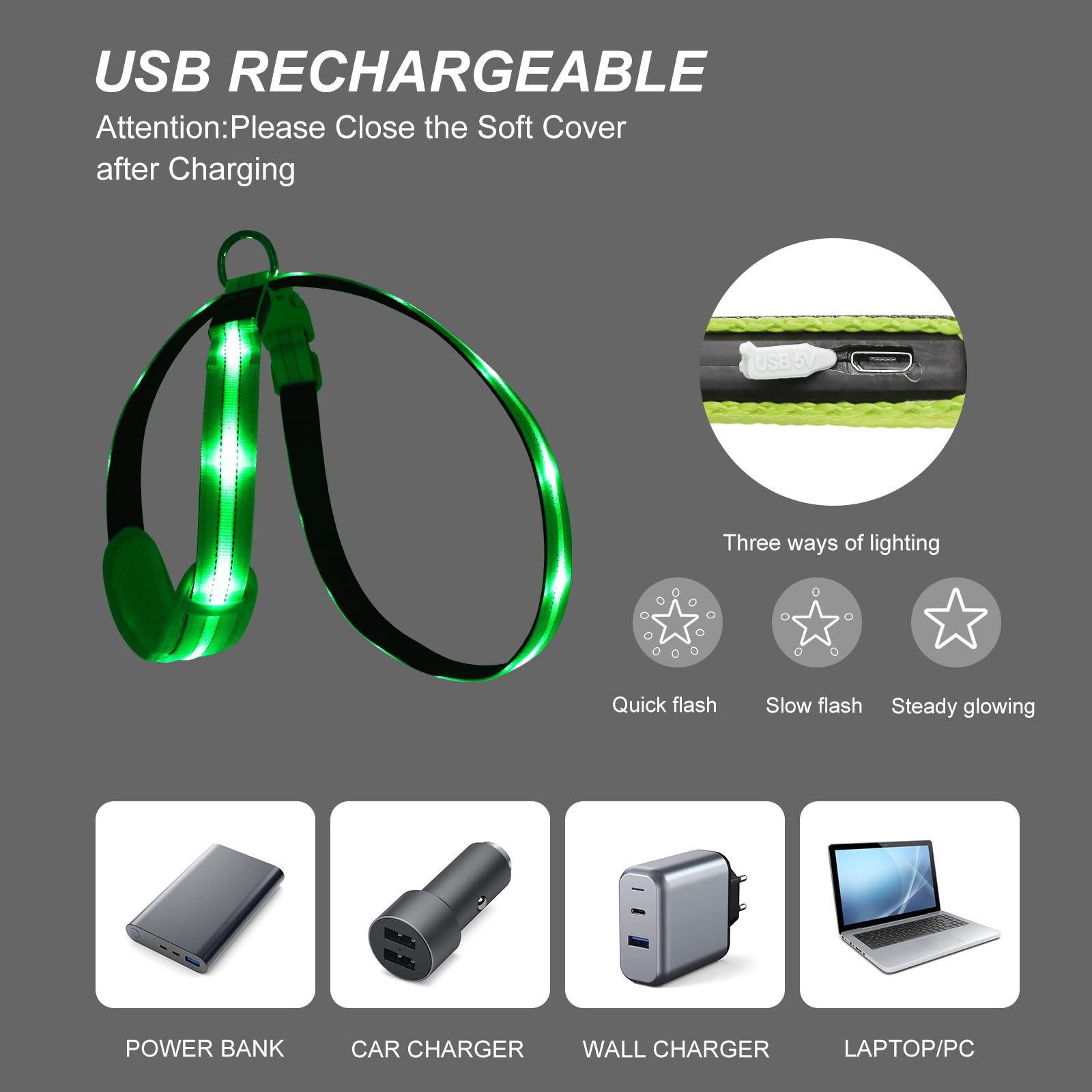 PZRLit LED Light Up Dog Harness, Rechargeable & Reflective, Medium Green, Soft Padded Nylon, Model YX09, Waterproof for Night Safety
