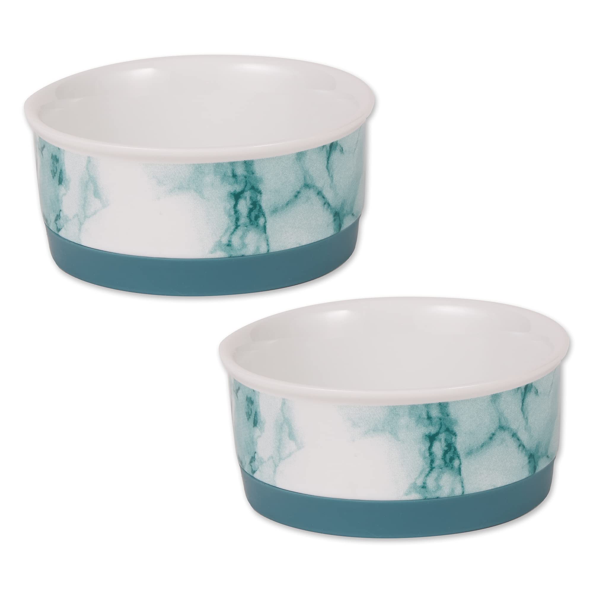 Bone Dry Ceramic Marble Non-Slip Pet Bowls, Dishwasher Safe, Small Set, 4.25x2, Teal, 2 Count
