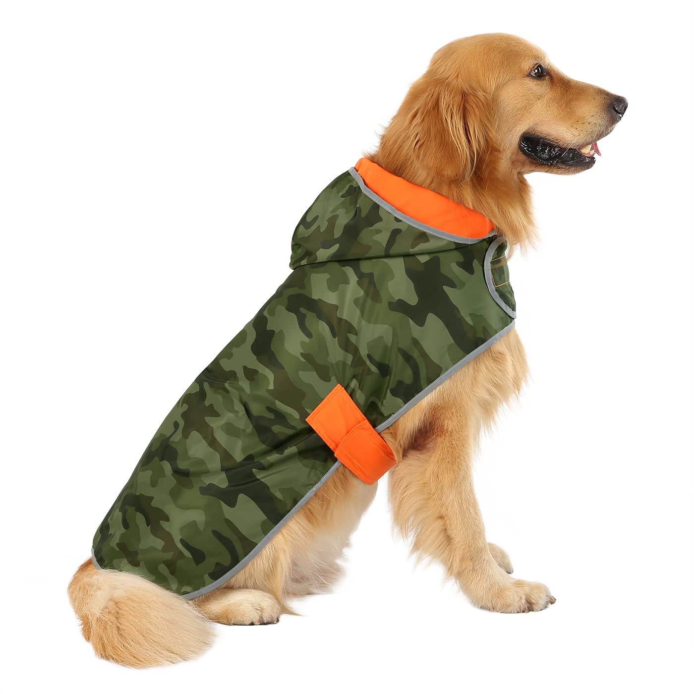 HDE Reversible Dog Raincoat Hooded Slicker Poncho Rain Coat Jacket for Small Medium Large Dogs Camo Orange - XXL