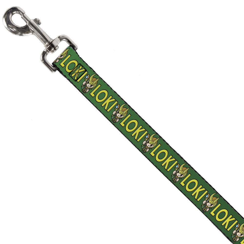 Buckle-Down Dog Leash Kawaii Loki Standing Pose Text Green Yellow 6 Feet Long 1.0 Inch Wide, Multi Color (Dl-Wth024-1.0-6Ft)