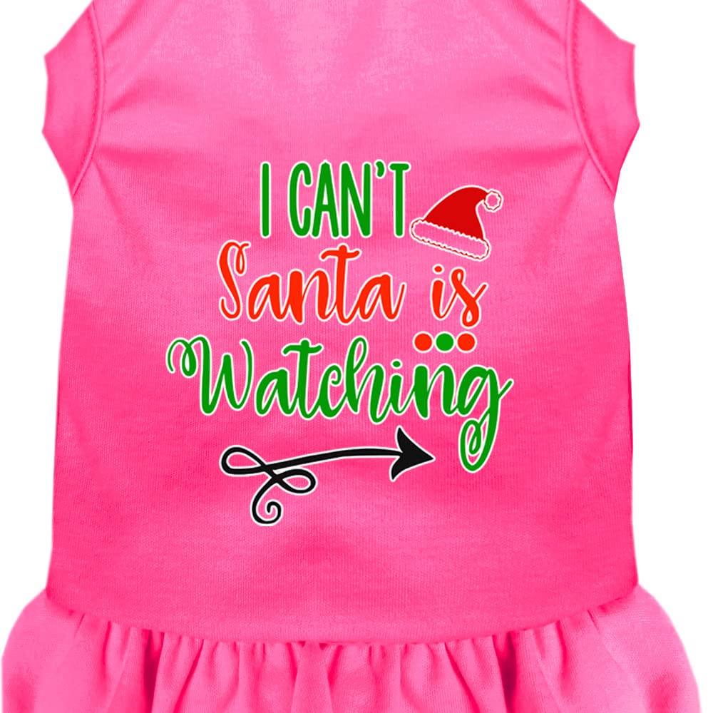 Christmas Pet Dog & Cat Dress Screen Printed, "I Can't, Santa Is Watching" Bright Pink LG (10-14 lbs.)