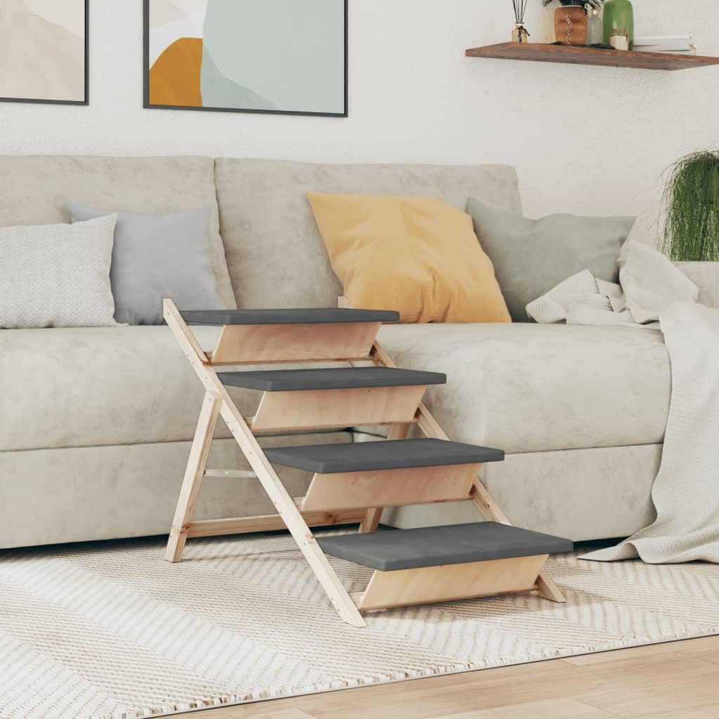 vidaXL Dog Stair Gray 41.3x18.5 Solid Wood Fir