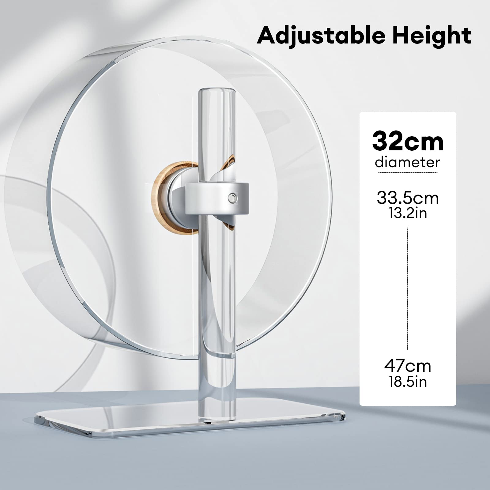 BUCATSTATE 12.5" Acrylic Hamster Wheel - Silent Exercise Wheel for Hamsters, Rats, Hedgehogs - Transparent, Adjustable Stand, Model NKHWHEEL-32cmTR