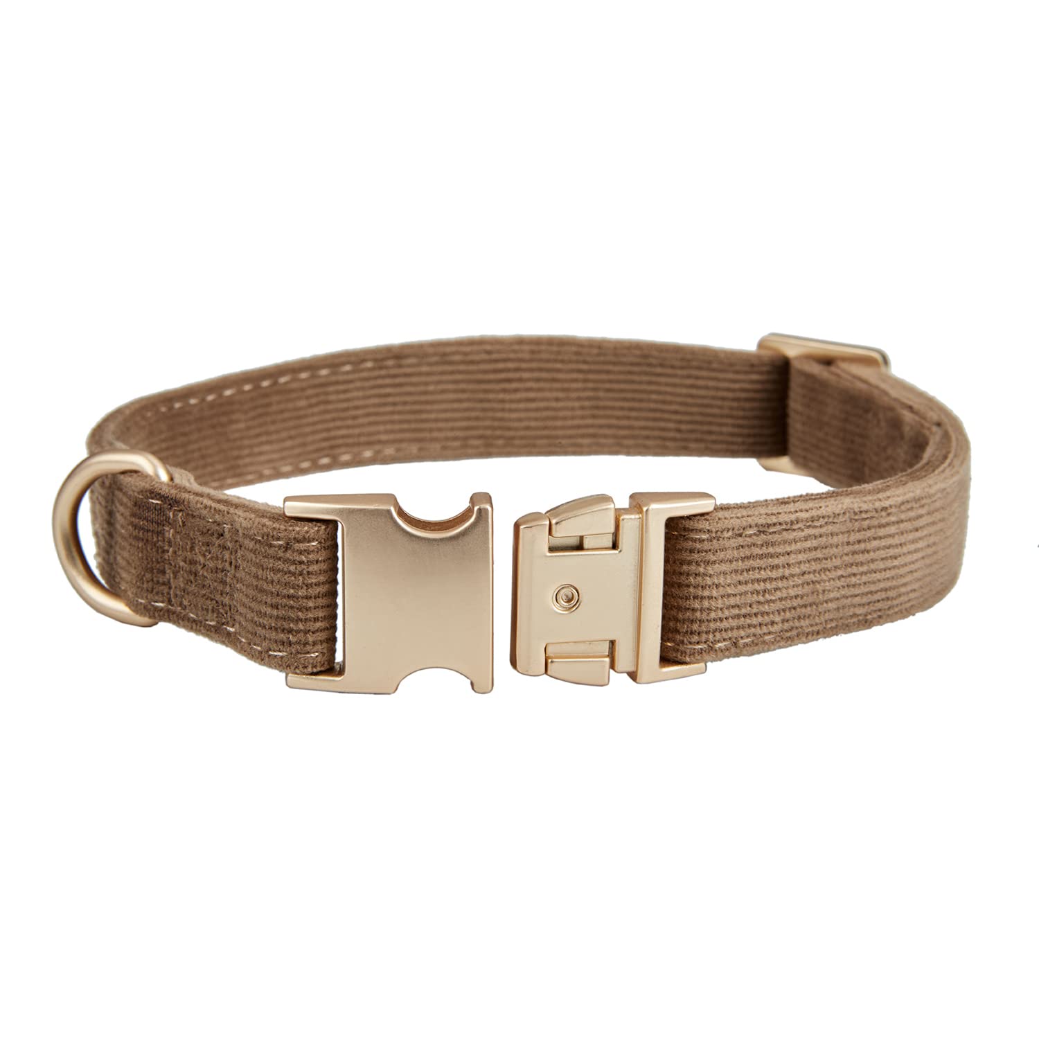 YUDOTE Soft Cotton Dog Collar with Metal Buckle Adjustable Heavy Duty Comfy Corduroy Collars for Small Medium Large Dogs,Brown,L