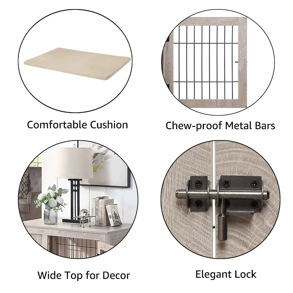 unipaws Medium Dog Crate - Weathered Grey Wood Indoor Kennel, Modern Decorative Pet House, Model UH5160