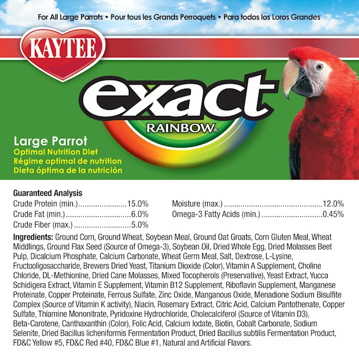 Kaytee Exact Rainbow Large Pet Parrot Food, 20 Pound