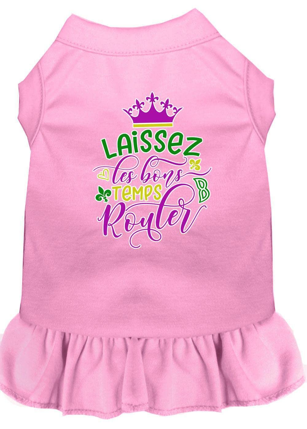 Pet Dog and Cat Dress Screen Printed, Laissez Les Bons Temps Rouler Light Pink 2XL (20-25 lbs.)