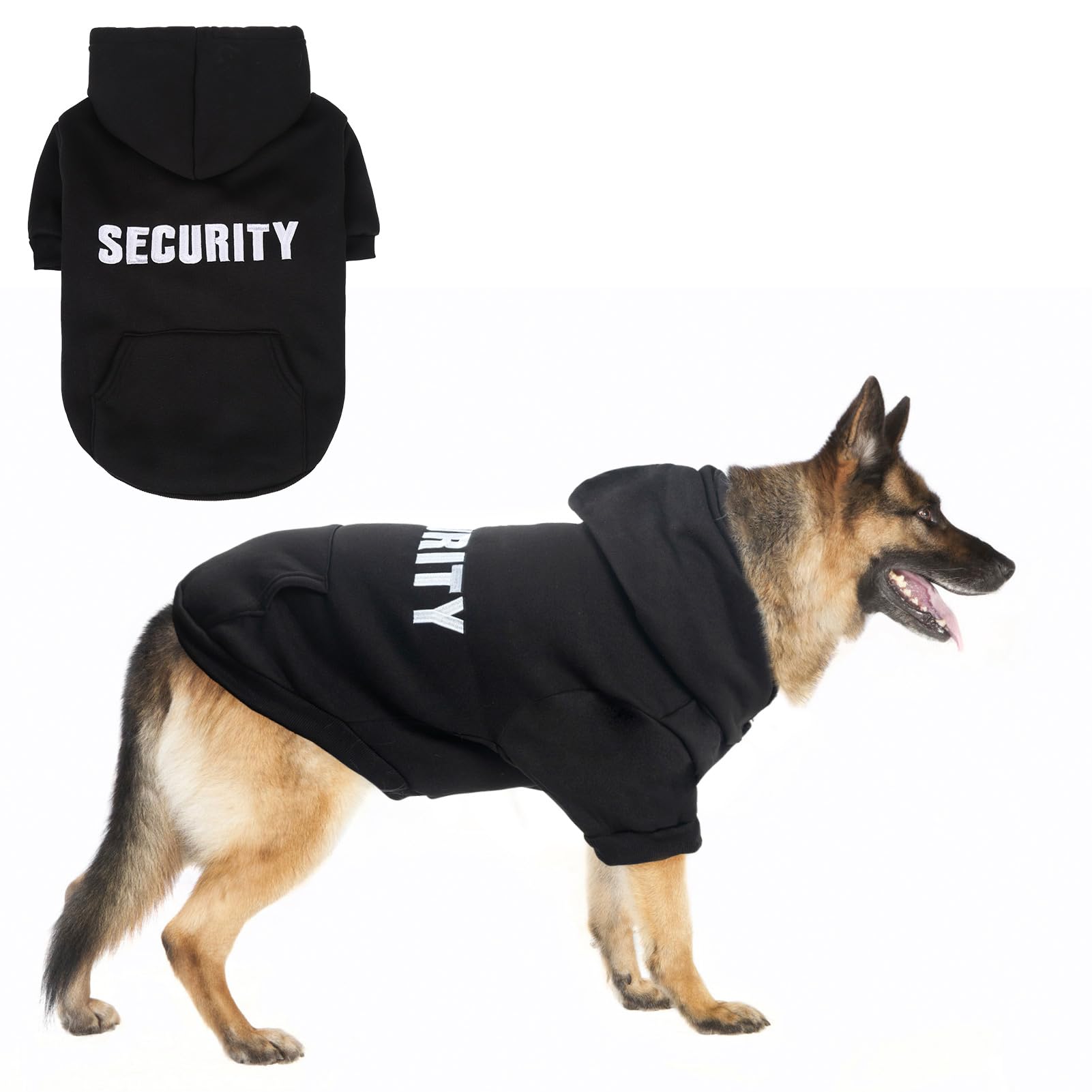 SCENEREAL Security Dog Hoodie Sweater for Large Medium Small Dogs, Embroidered Dog Clothes with Hat Pockets and Leash Hole, Soft