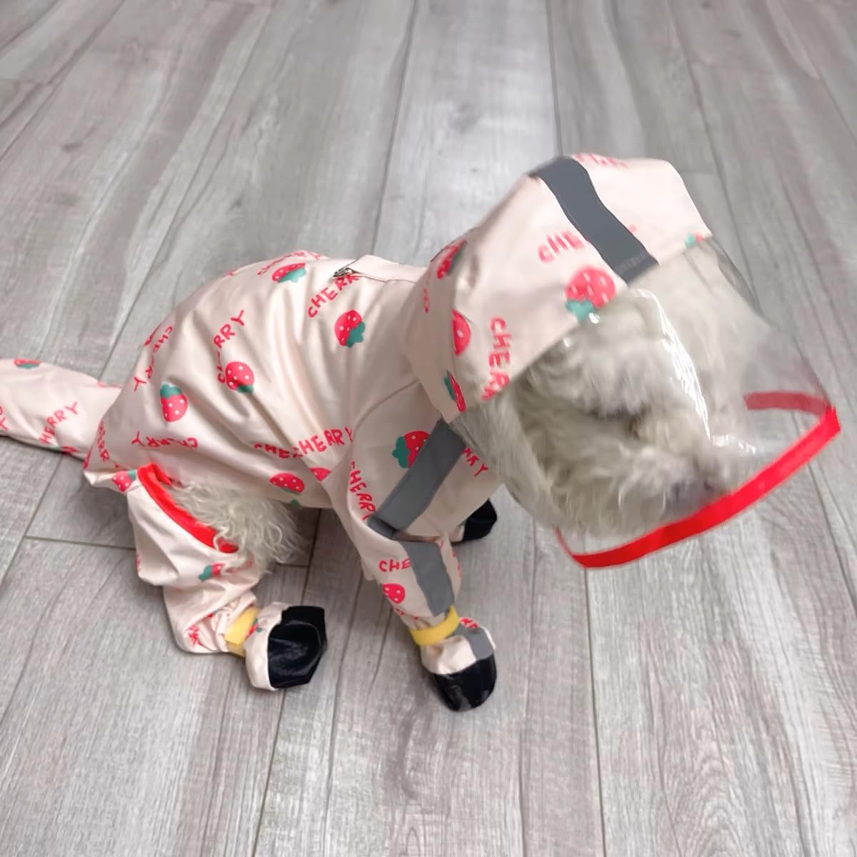 Harikaji Small Dog Raincoat, Tail Protect Feet Cover Waterproof Dog Rain Jacket For Puppy (Strawberry, Xs)