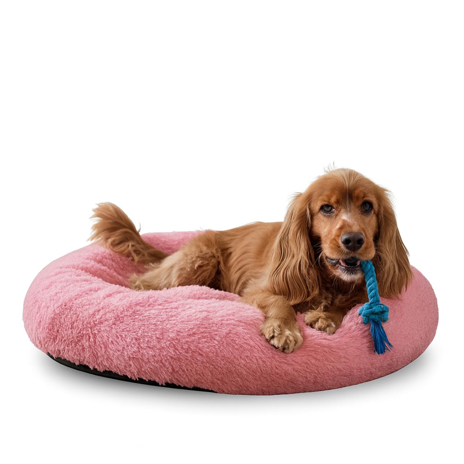 Amazon Basics Faux Fur Donut Pet Bed | Medium (70 x 70 x 15 cm) | Color  Pink | Reversible, Washable, Cozy Mat for Cats & Dogs