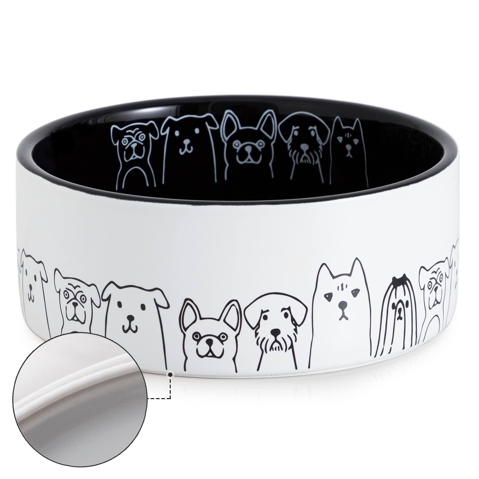 Fun Elements Ceramic Dog Bowls, Non-Slip Dog Bowls Large Sized Dog, 64 Fl Oz Black Dog Food Bowls Dog Water Bowl for Medium Dogs