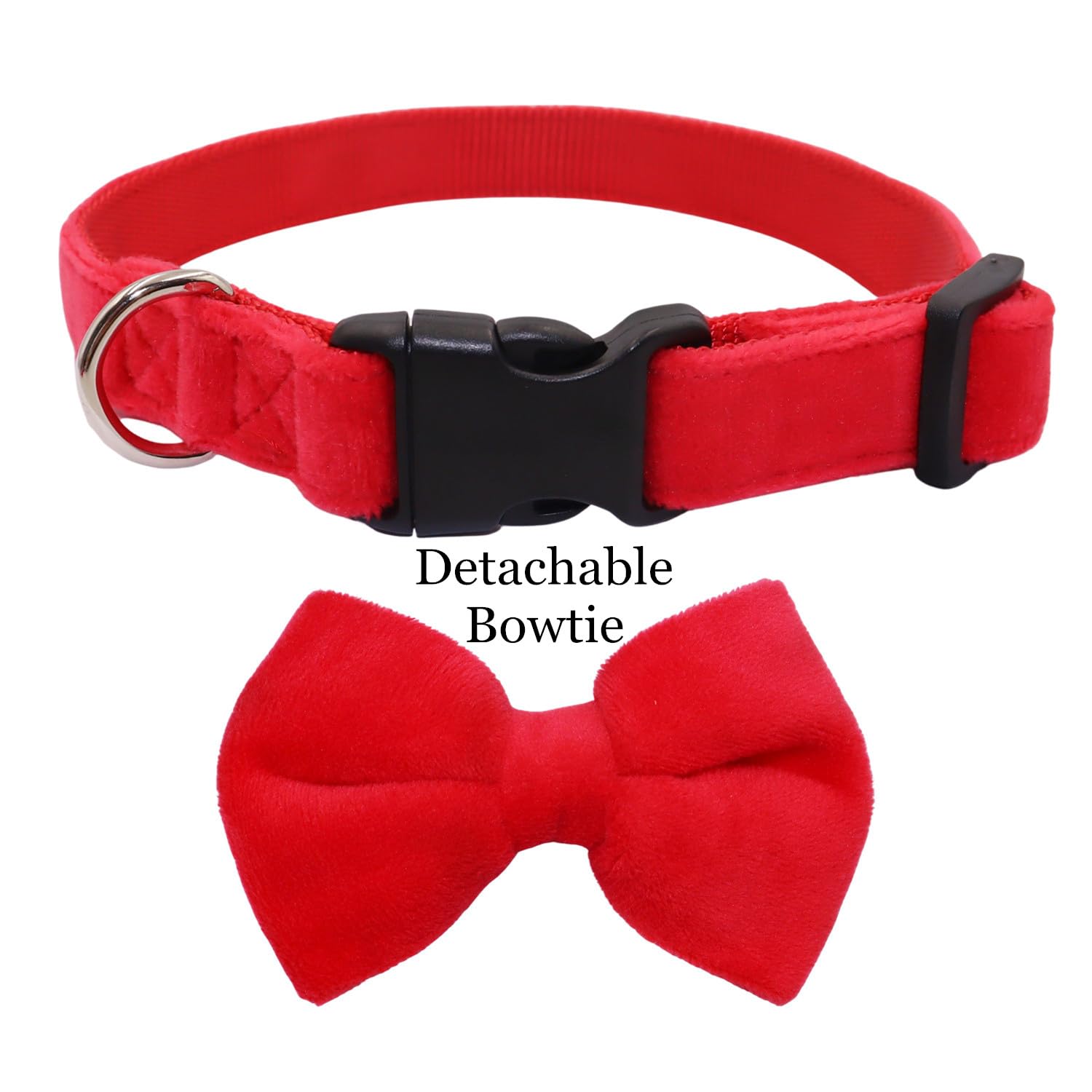 Wdpaws Dog Collar With Bowtie Soft Velvet Material With Quick Release Buckle For Large Dogs (Red, L)