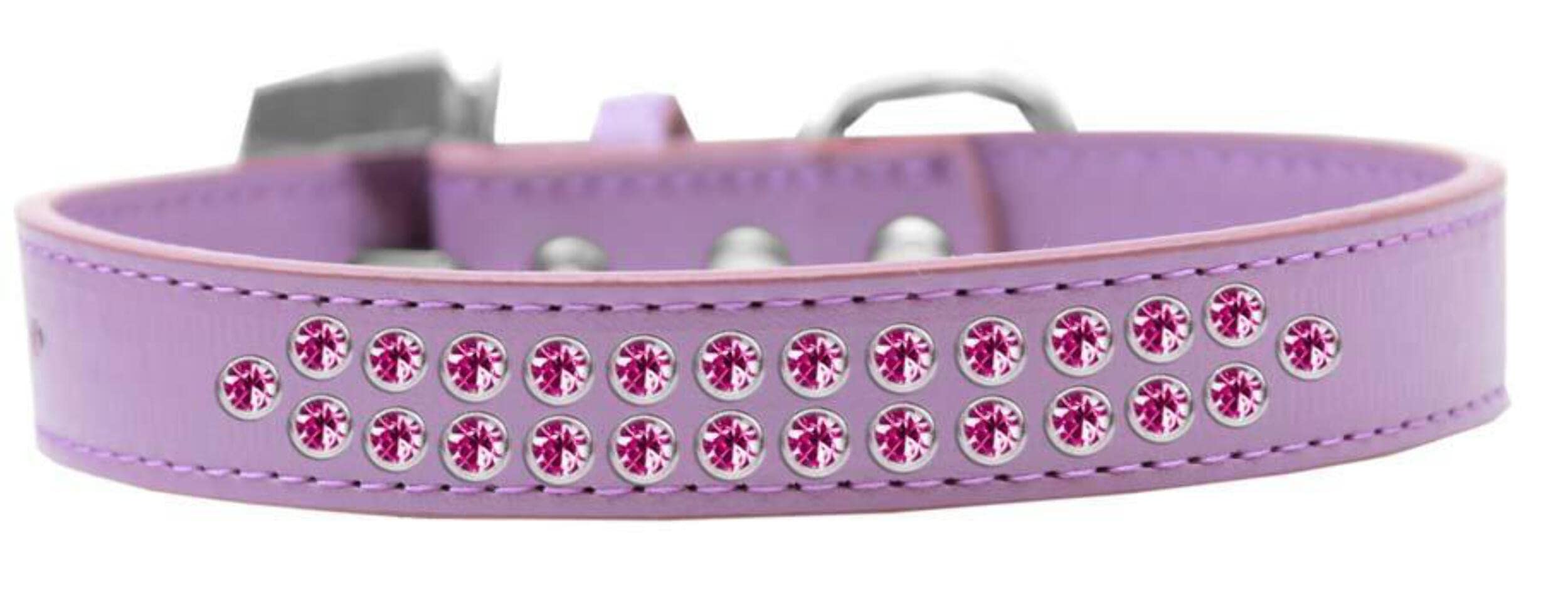 Dog, Puppy & Pet Fashion Collar, Two Row Bright Pink Crystal Rimsets Lavender 16